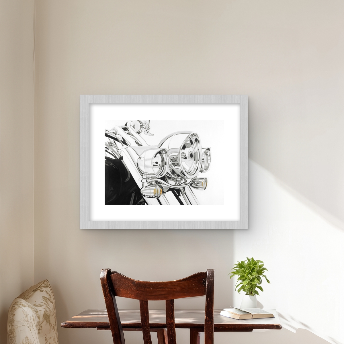 C1FM1620W4GERR 16 x 20 in. Motorcycle Light - Framed Matted Print for Home Decor