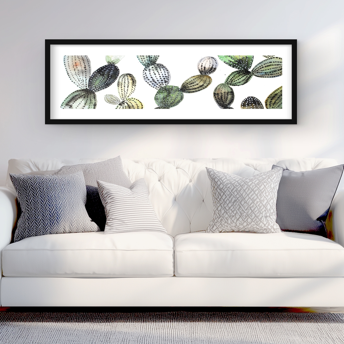 C1FM1648V4W243 16 x 48 in. Pattern Opuntia Cactus Print - Green Framed Matted Decor