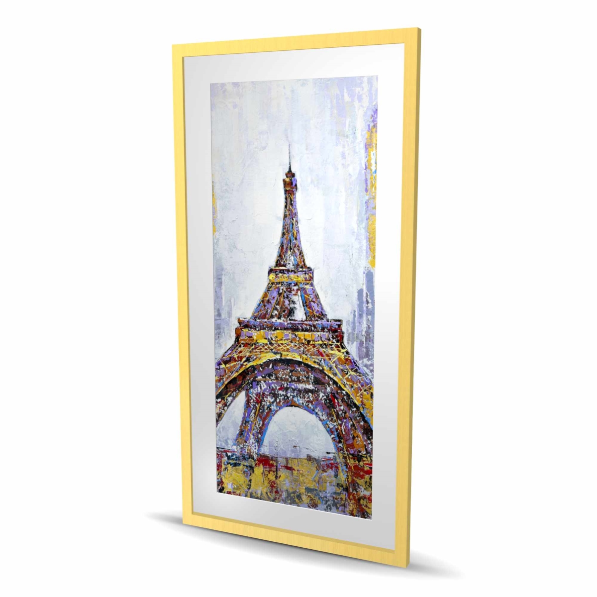 C1FM24488CHE54 24 x 48 in. Abstract Paint Splash Eiffel Tower - Purple Framed Print