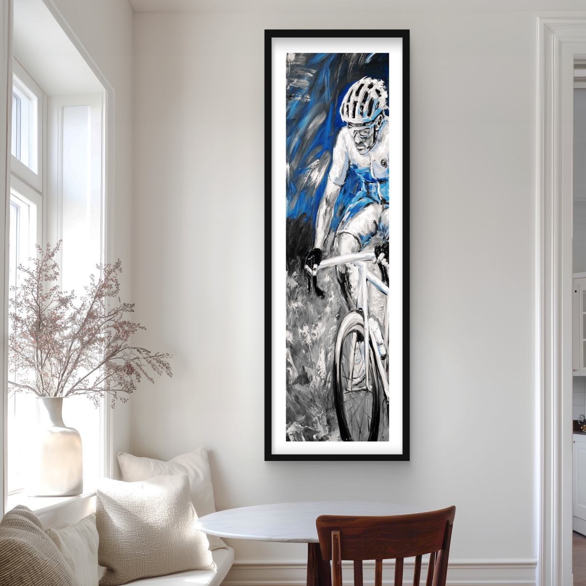 C1FM2060EA5HQ0 20 x 60 in. Professional Blue Cyclist - Framed Matted Print for Decor