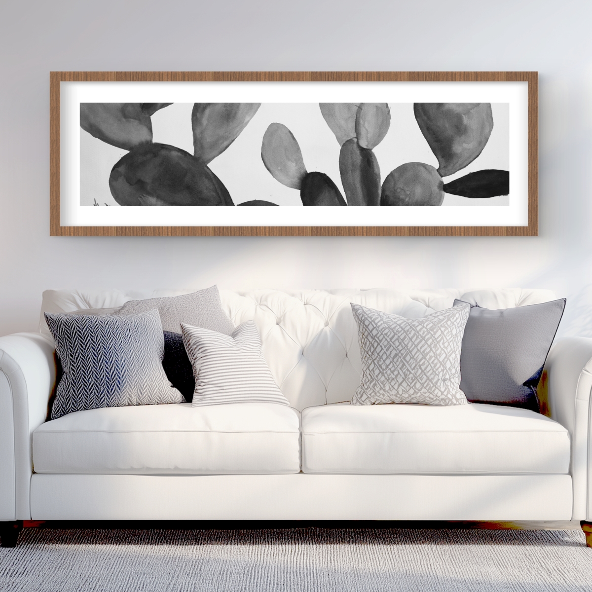 C1FM2060F1UACV 20 x 60 in. Grayscale Cactus - Exotic Framed Matted Print for Home Decor