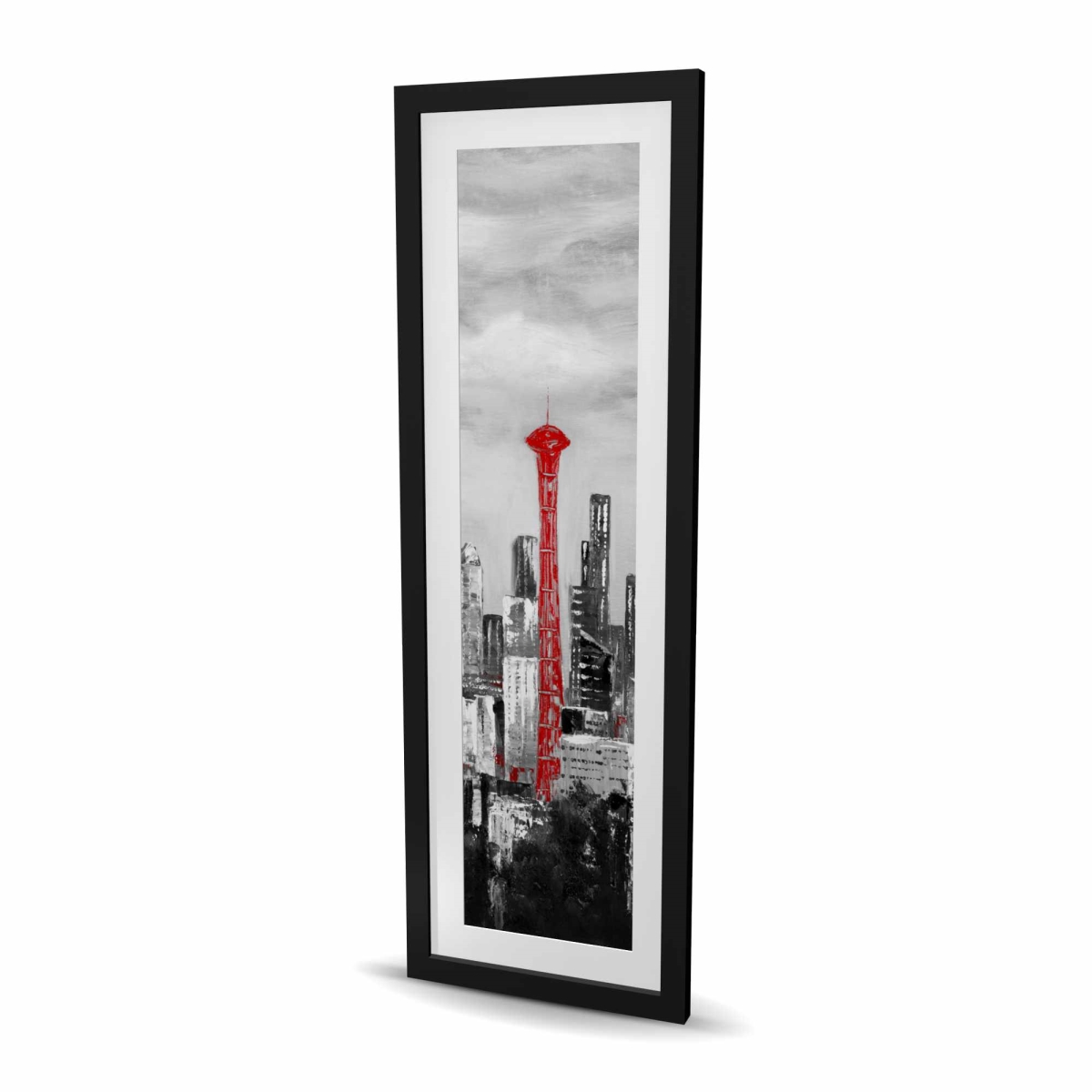 C1FM1648ALDMBR 16 x 48 in. Space Needle in Red - Framed Matted Print for Home Decor