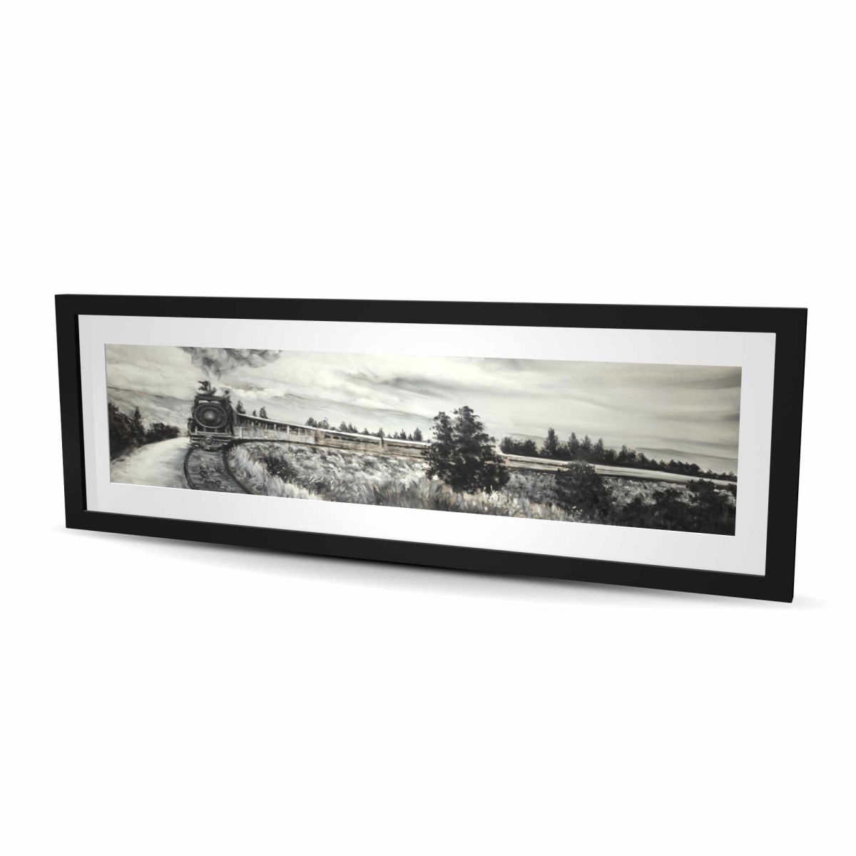 C1FM1648BSAE7T 16 x 48 in. Steam Engine Train Print - Man Cave Decor Framed Matted Art