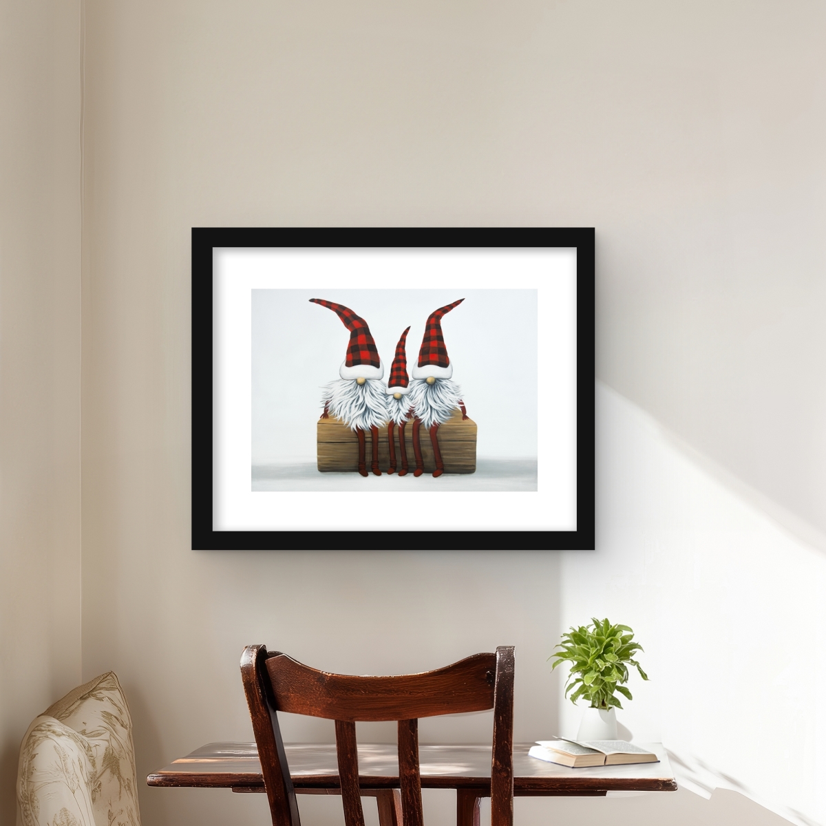 C1FM16206WJAXF 16 x 20 in. Three Christmas Gnomes - Pattern Holidays Framed Print Decor