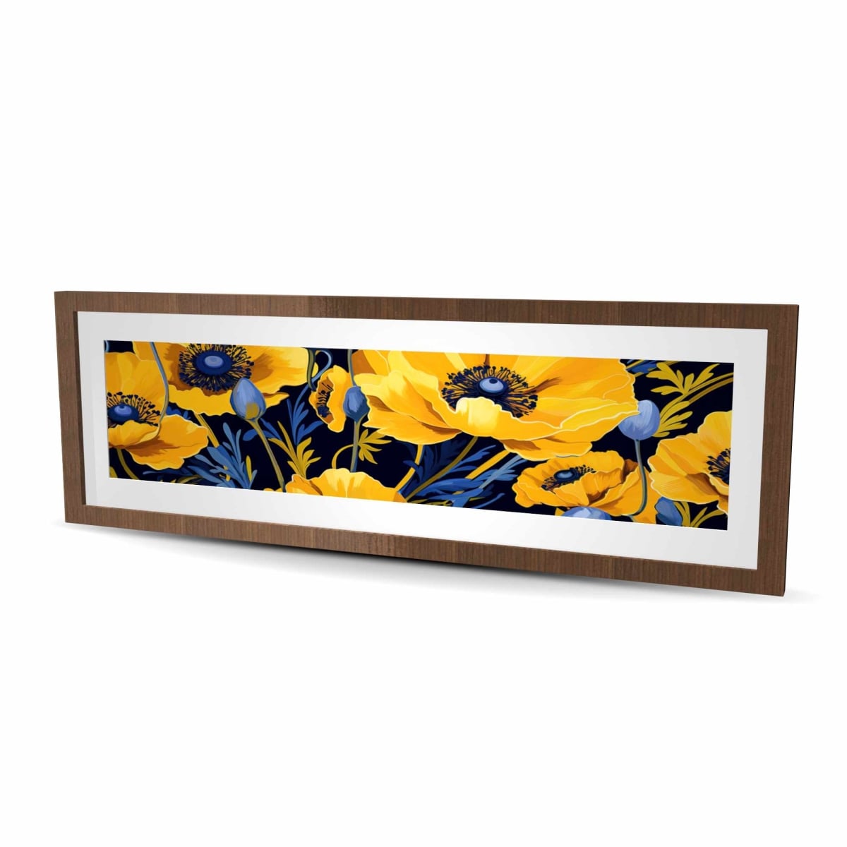 C1FM16483487AS 16 x 48 in. Yellow & Blue - Black Floral Botanical Framed Print Decor