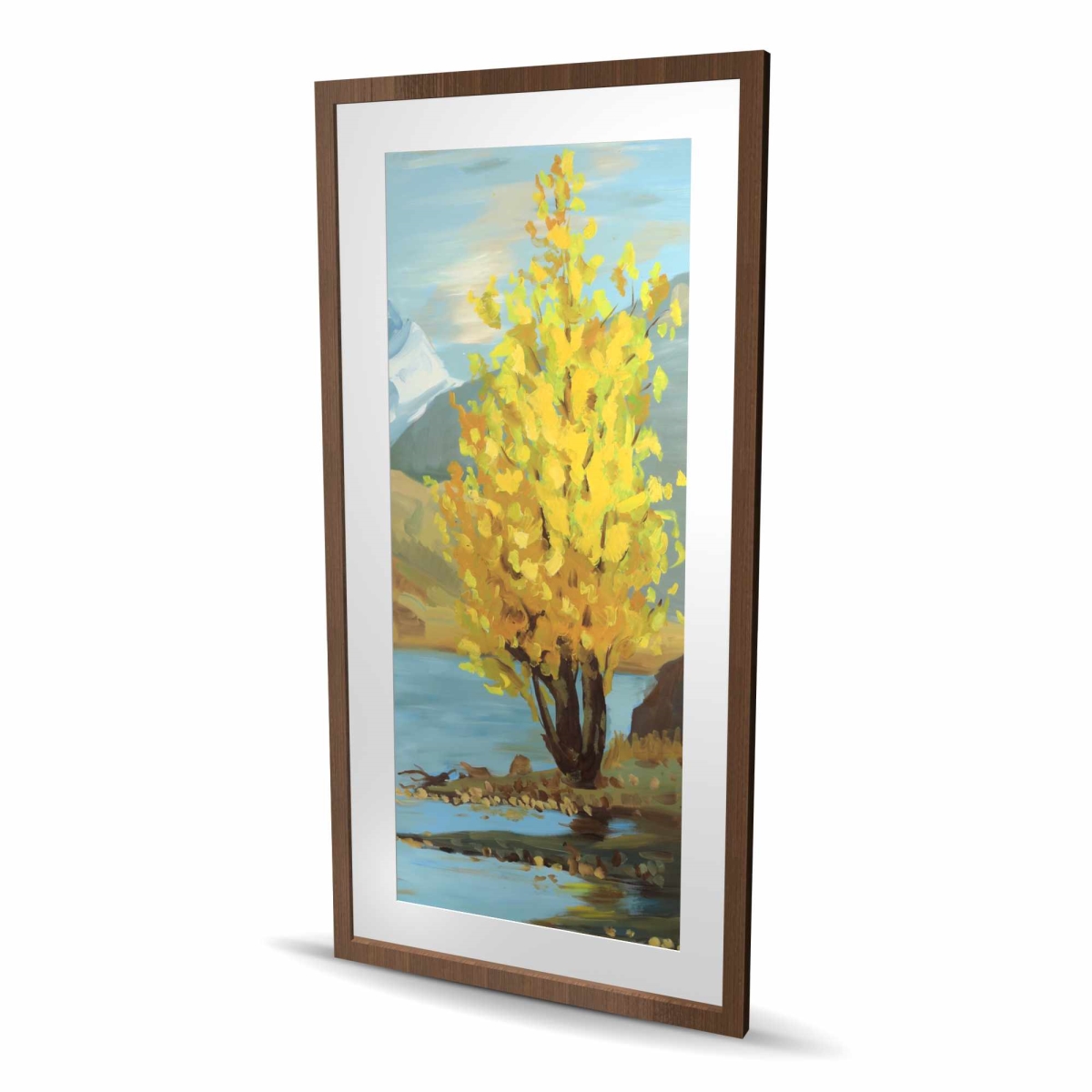 C1FM2448SCR5XA 24 x 48 in. Yellow Tree & Reflection - Mountains Coastal Framed Print