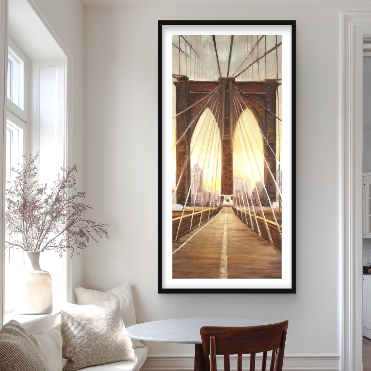 C1FM2448WFTS17 24 x 48 in. Sunset on the Brooklyn Bridge - Hyperrealist Framed Print