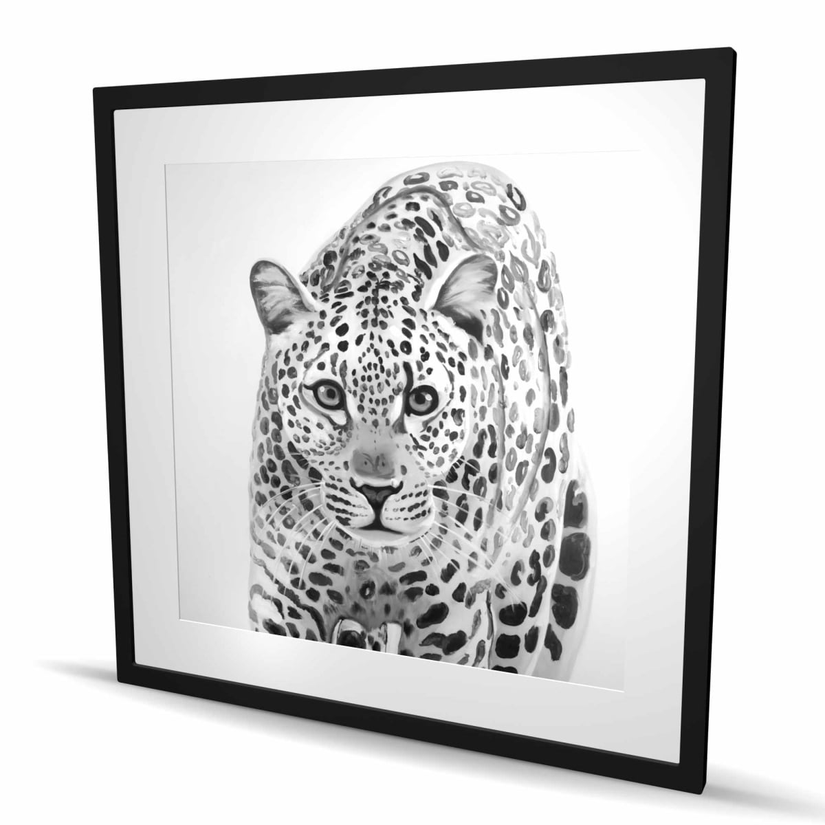 C1FM3636CZFWEH 36 x 36 in. Leopard Ready to Attack - Framed Matted Print for Home Decor