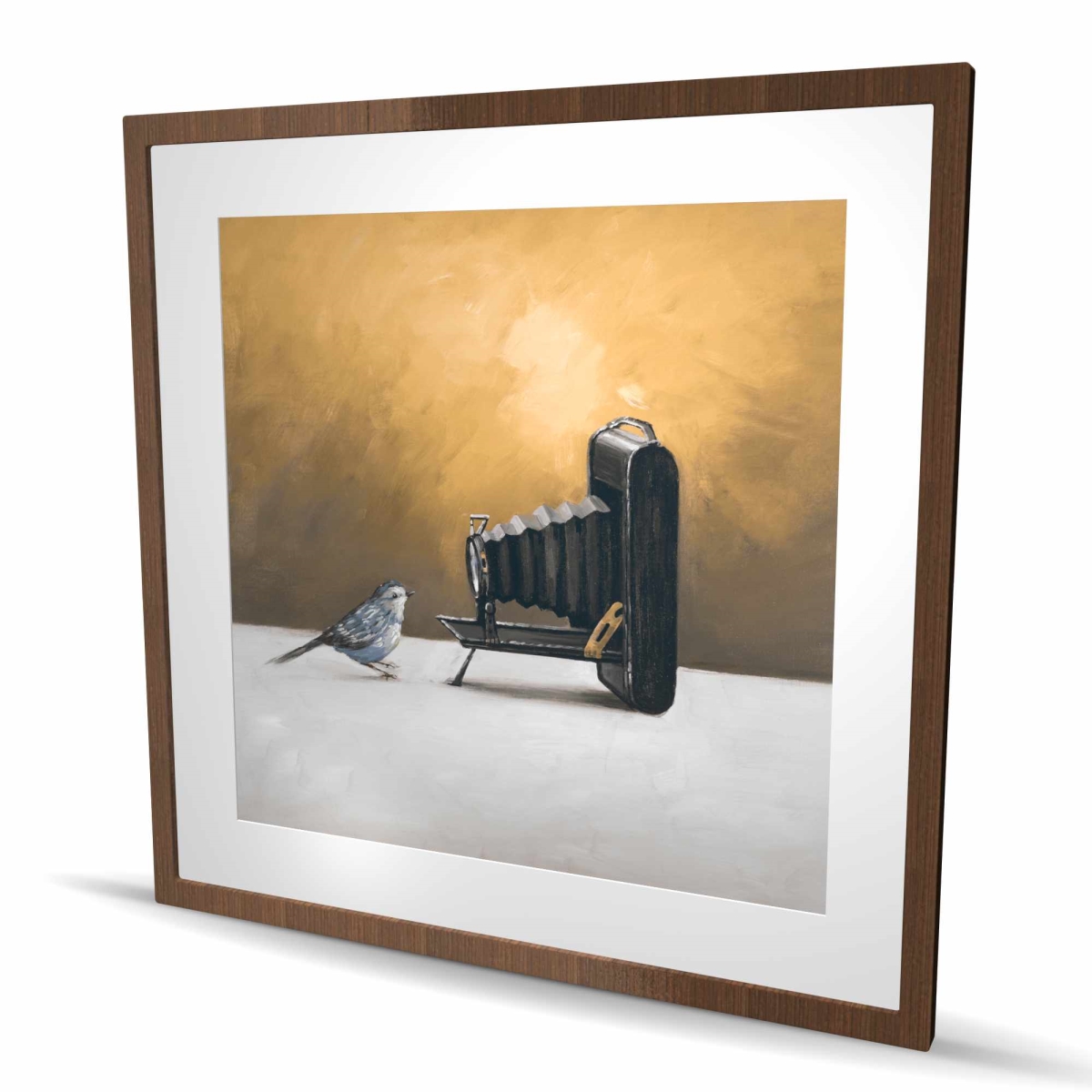 C1FM3636DB4IMW 36 x 36 in. Old Camera with Bird - Gold Framed Matted Print - Home Decor
