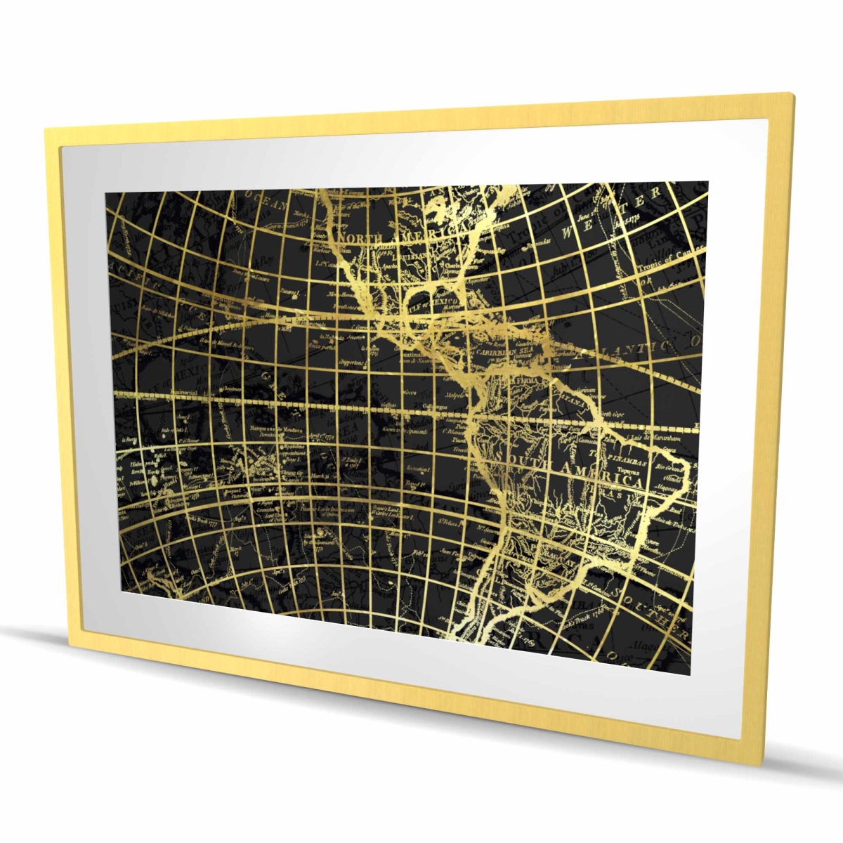 C1FM36483AADBI 36 x 48 in. Black & Marine World Map Globe - Framed Matted Print Modern Home Decor