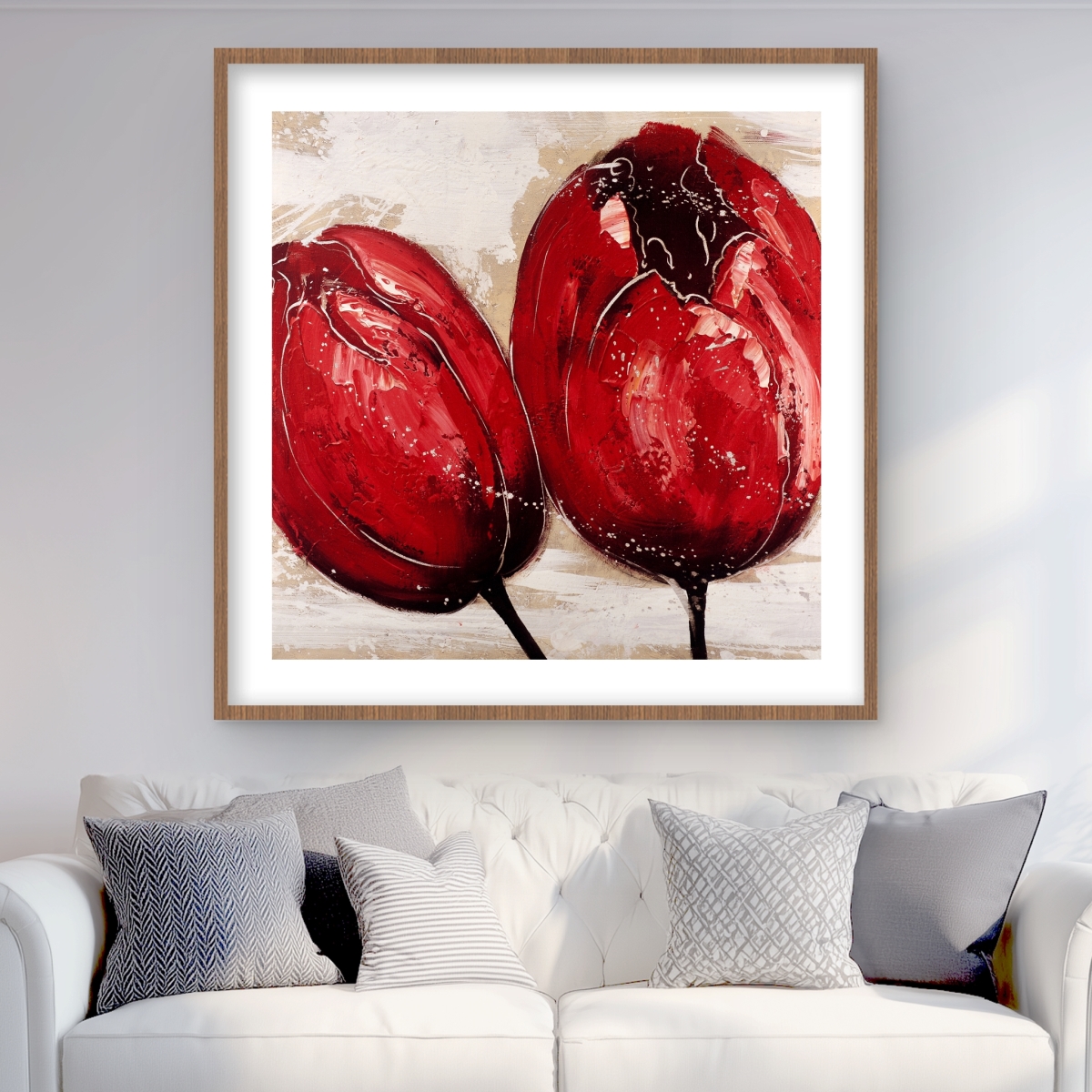 C1FM3636HS681R 36 x 36 in. Two Red Tulips - Framed Matted Print for Home Decor