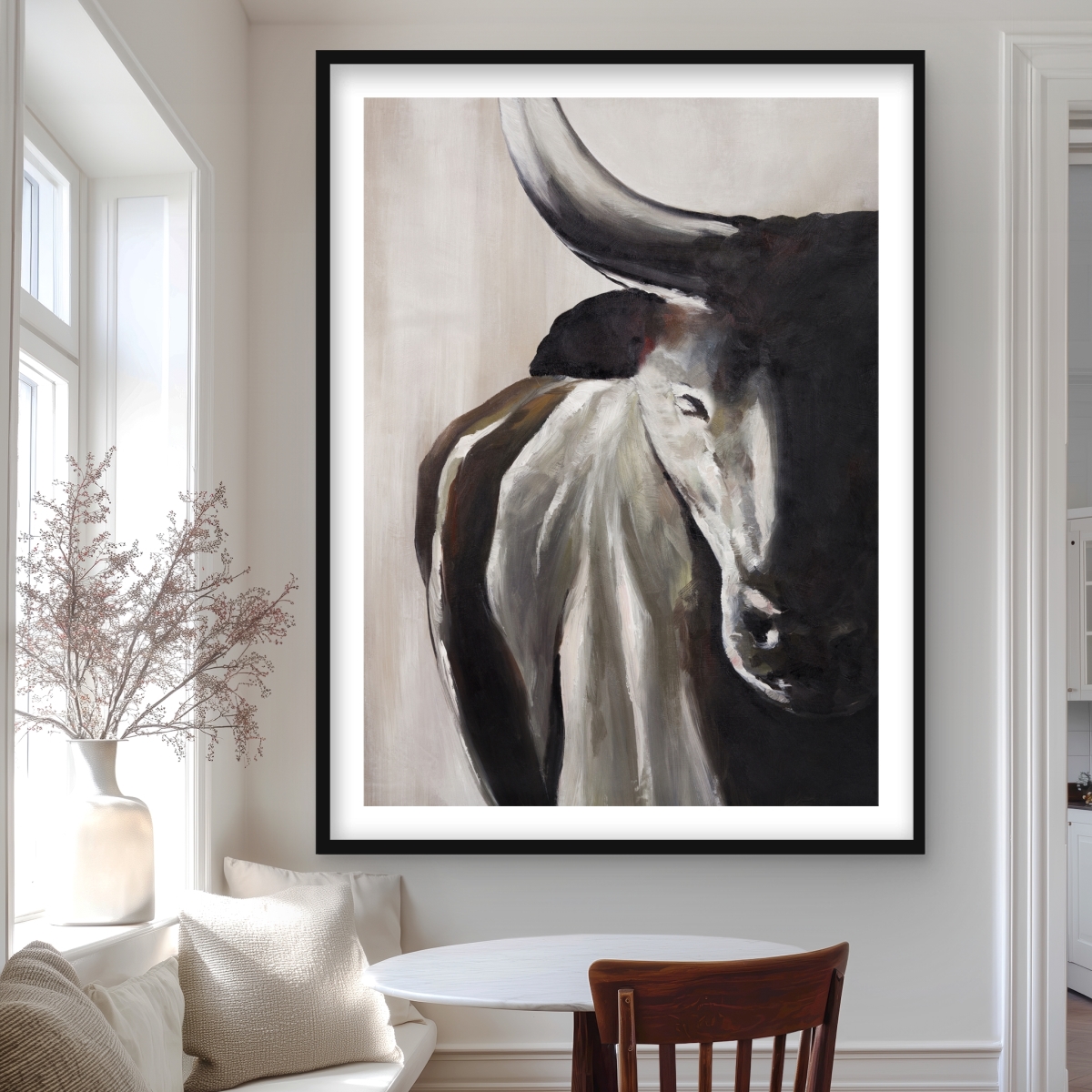 C1FM36484VZOEH 36 x 48 in. Bull Head Front View - Office Beige Framed Matted Print