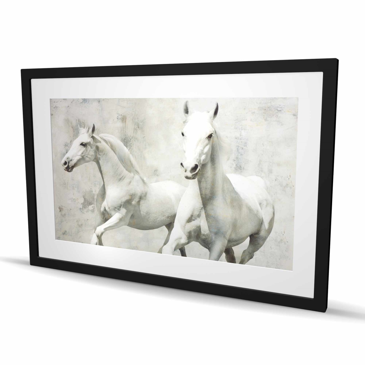 C1FM2436PG61KN 24 x 36 in. Two White Horses Running - Office White Framed Print Decor
