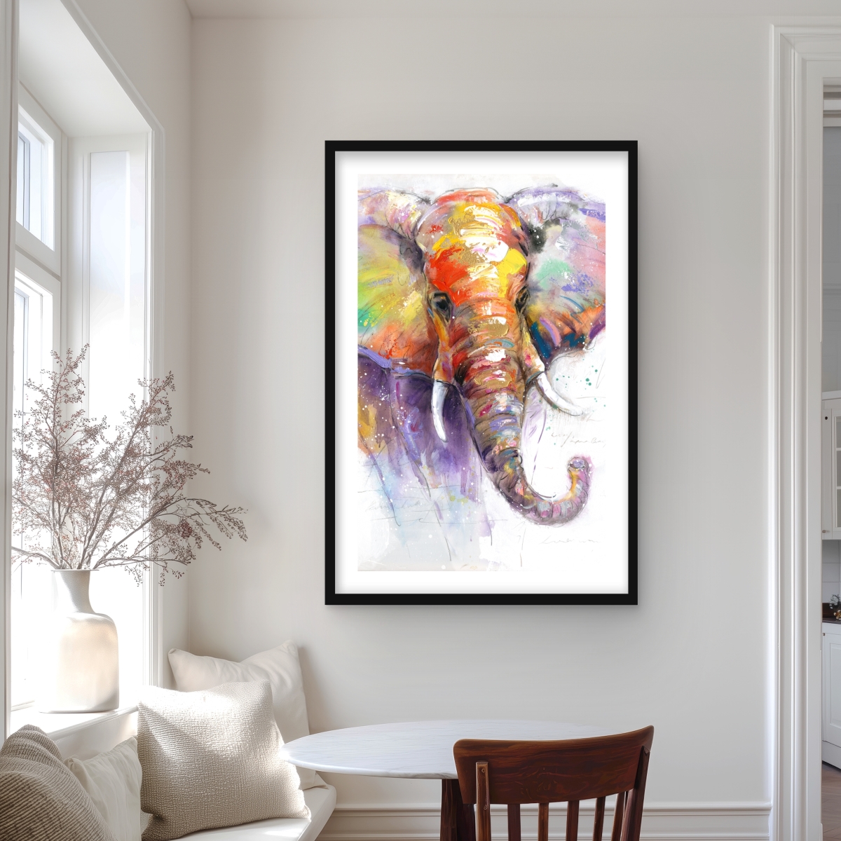 C1FM2436RTBY9E 24 x 36 in. Beautiful & Colorful Elephant - Framed Matted Print Decor