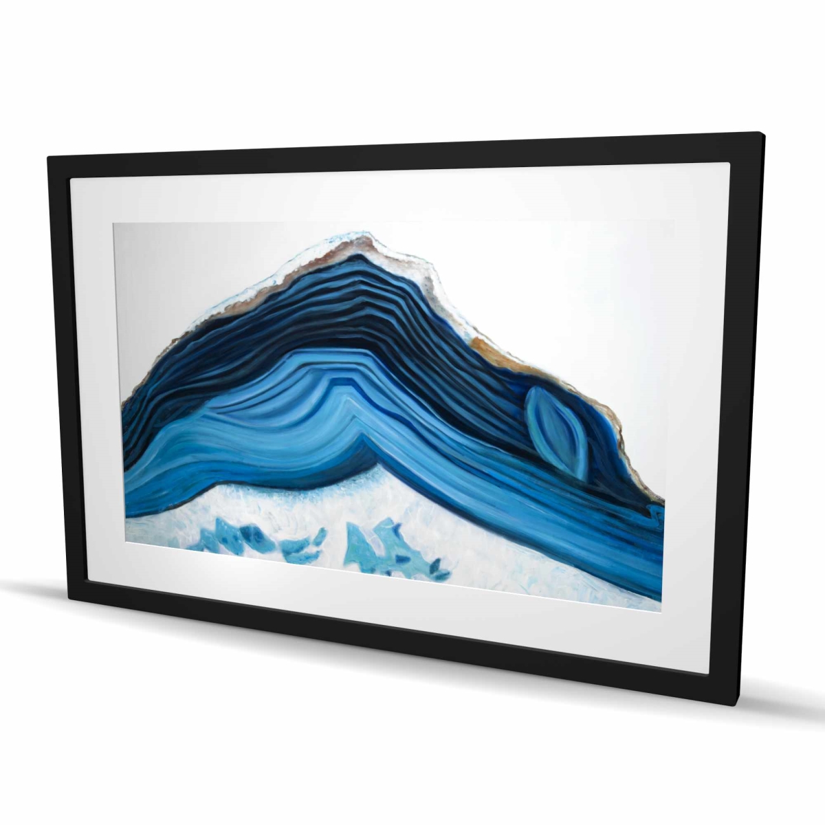 C1FM2436DXOWJQ 24 x 36 in. Blue Geode Profile - Framed Matted Print - Bedroom Decor