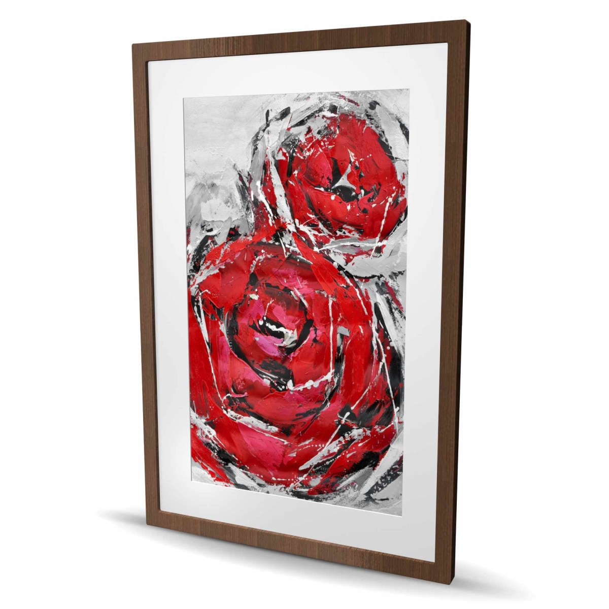 C1FM2436XQU4VB 24 x 36 in. Abstract Red Roses - Framed Matted Print for Home Decor