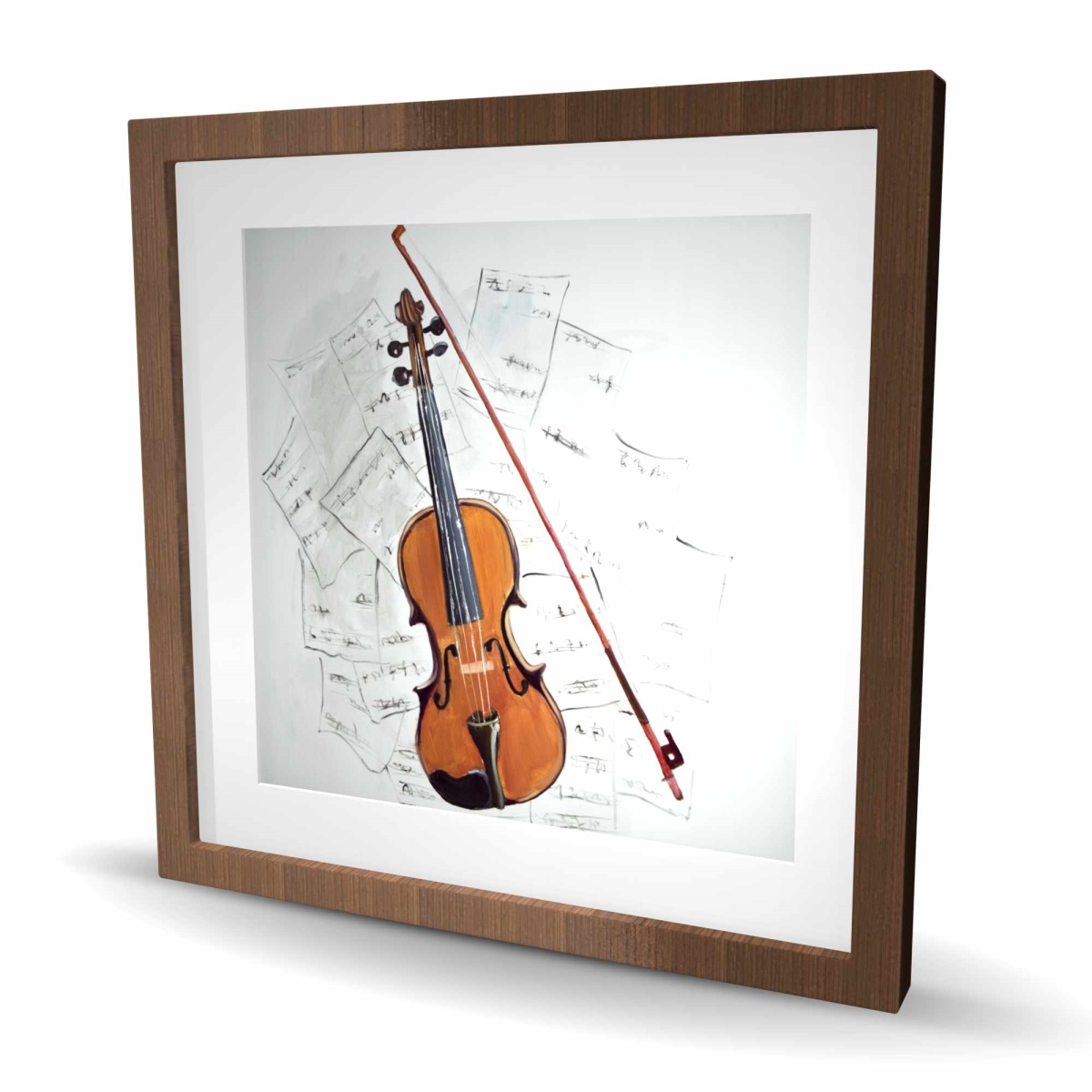 C1FM2424BN4C19 24 x 24 in. Violin on Music Sheet - Brown Framed Matted Print for Decor