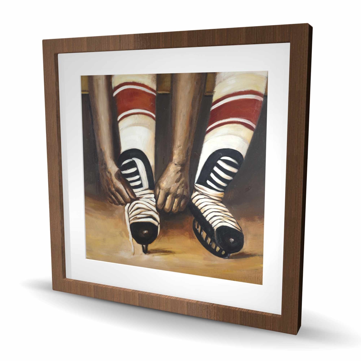 C1FM2424BU4Q21 24 x 24 in. Hockey Player Ties His Skates - Man Cave Holidays Print