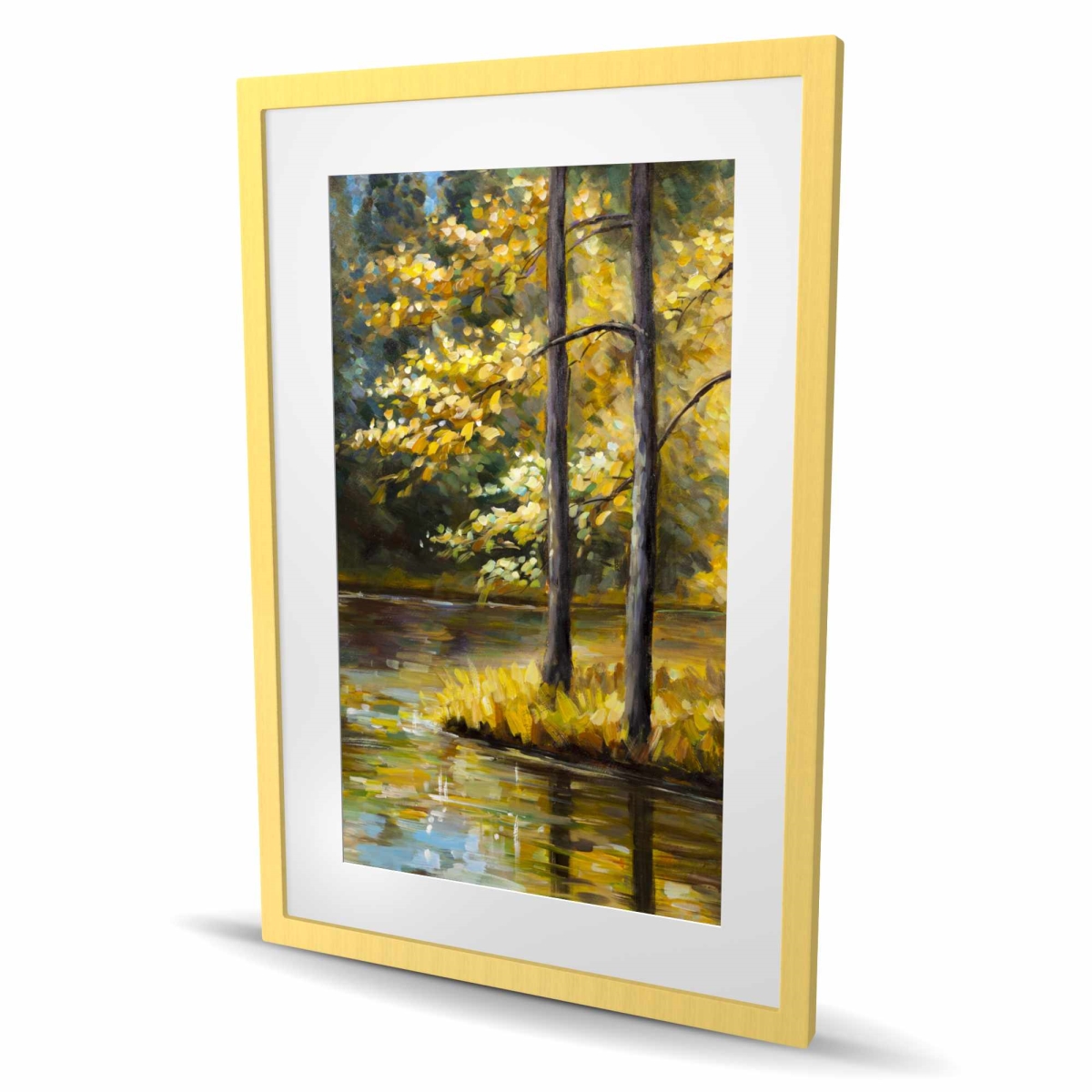 C1FM2436J5ECTN 24 x 36 in. Fall Landscape by the Water - Brown Framed Matted Print