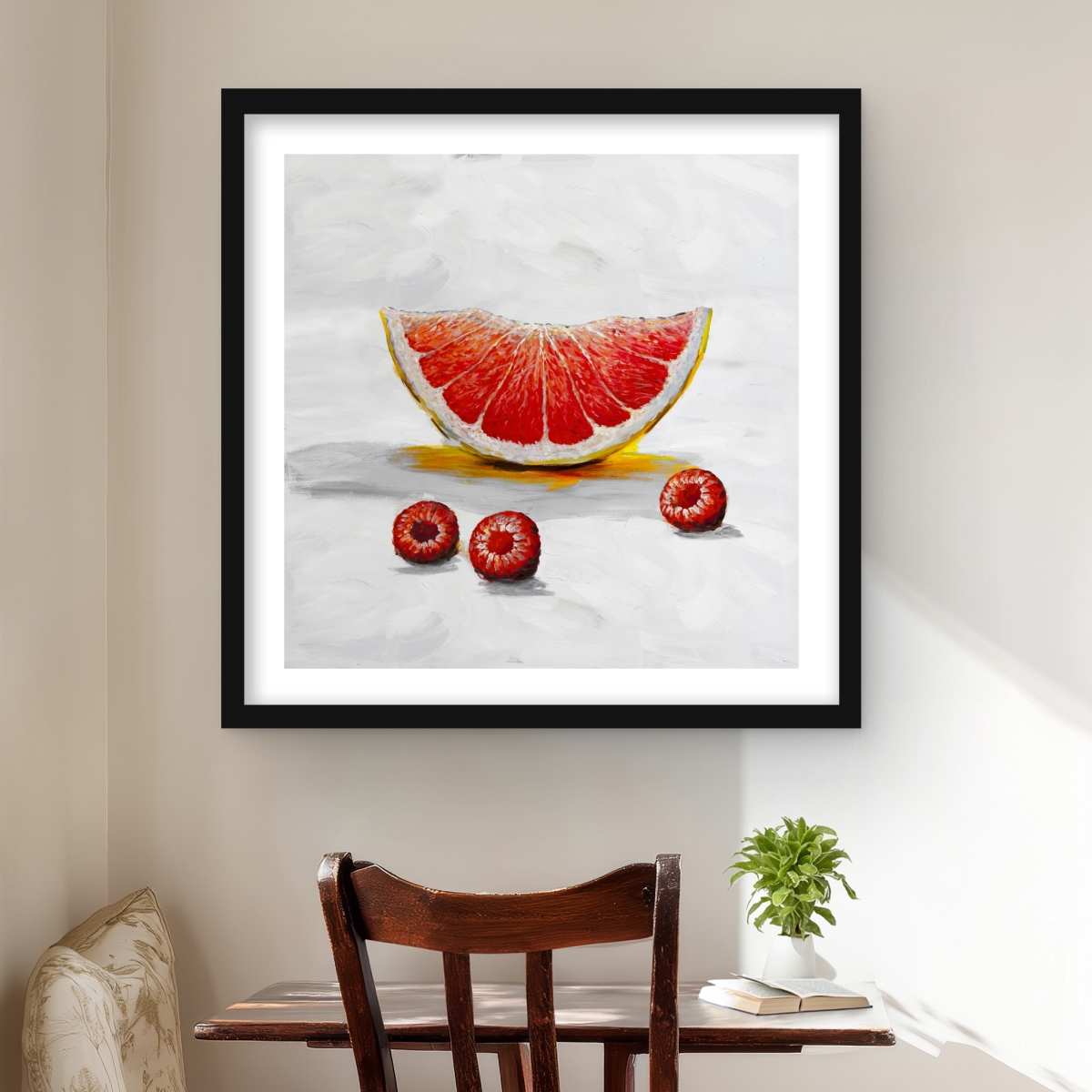 C1FM2424Z9N8B6 24 x 24 in. Grapefruit Slice - Kitchen Coral Framed Matted Print Decor