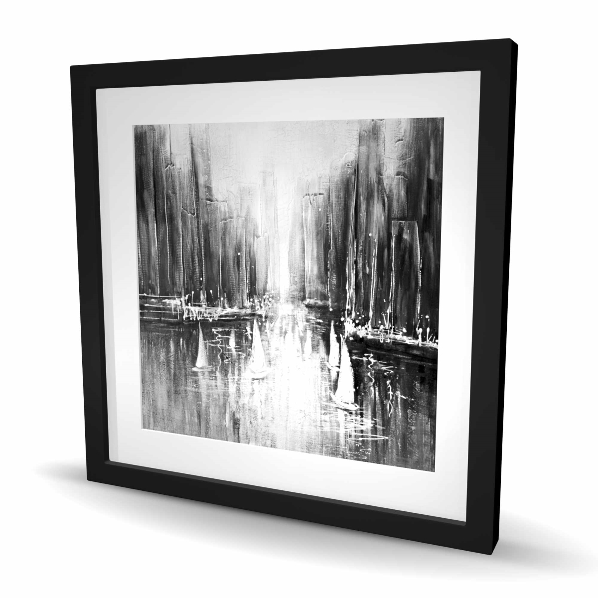 C1FM2424ZJ58HB 24 x 24 in. Grayscale Boats on the Water - White Boat Framed Print Decor