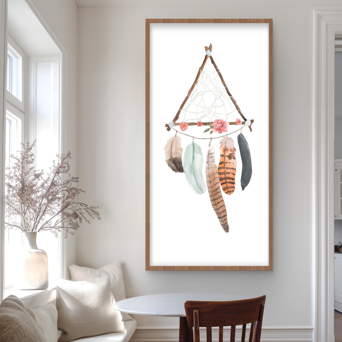 C1FM24481EHON7 24 x 48 in. Triangular Dream Catcher - Orange Flowers Framed Print Decor