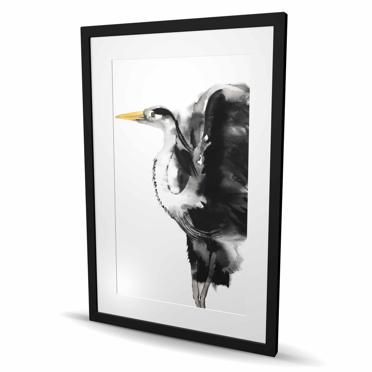 C1FM2436G7DGU2 24 x 36 in. Heron Framed Matted Print - Animals Office Home Decor