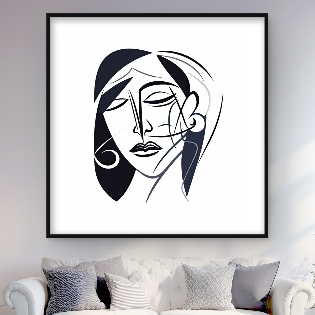 C1FM4848B7OXNN 48 x 48 in. Abstract Face - Framed Matted Print for Bedroom Decor