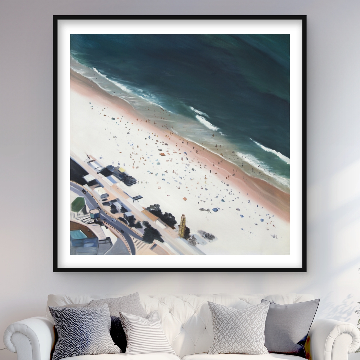 C1FM4848BG6H9P 48 x 48 in. Hot Day At the Beach - Beige Framed Matted Print for Decor