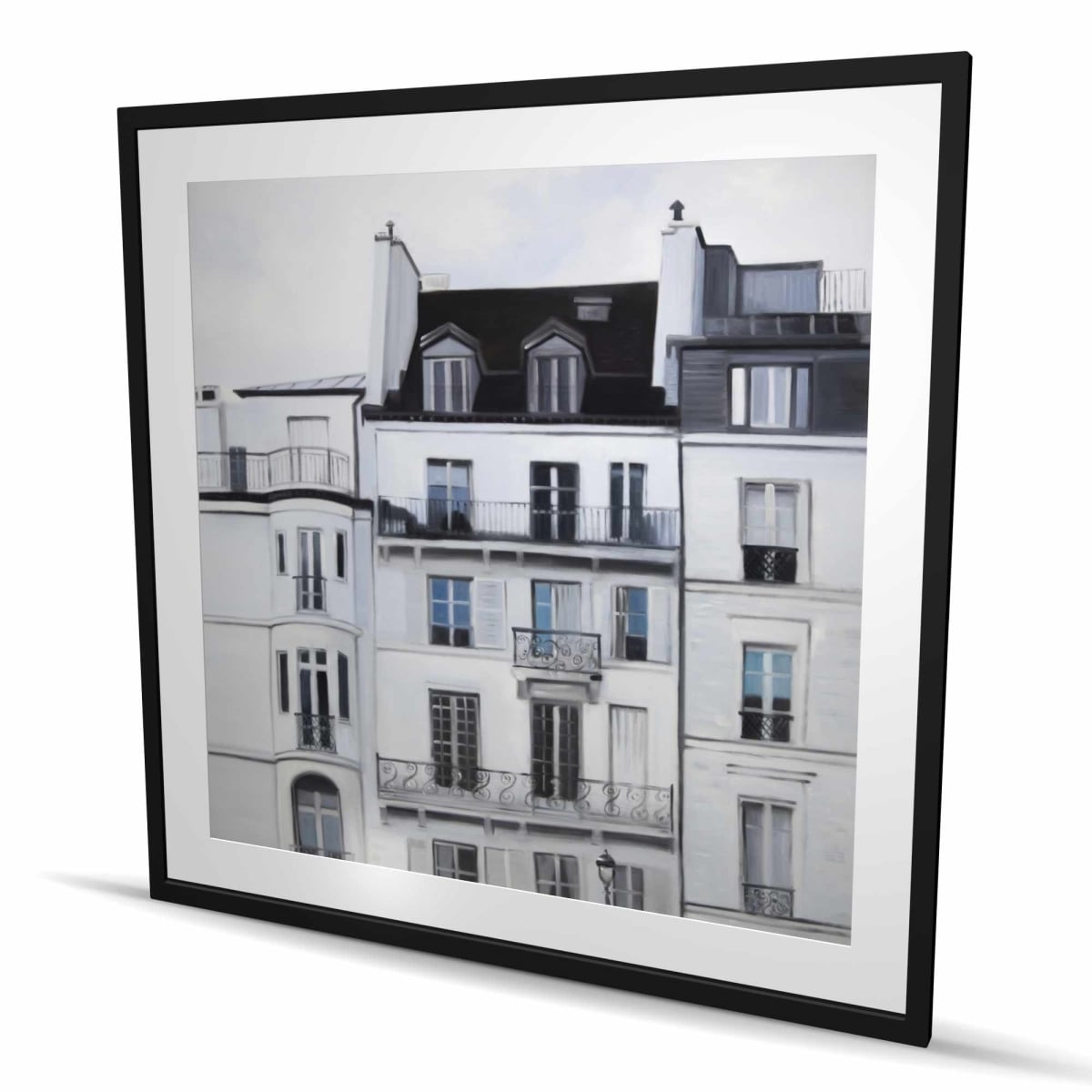C1FM4848BKOUBV 48 x 48 in. Buildings Along the Seine River - Hyperrealist Framed Print