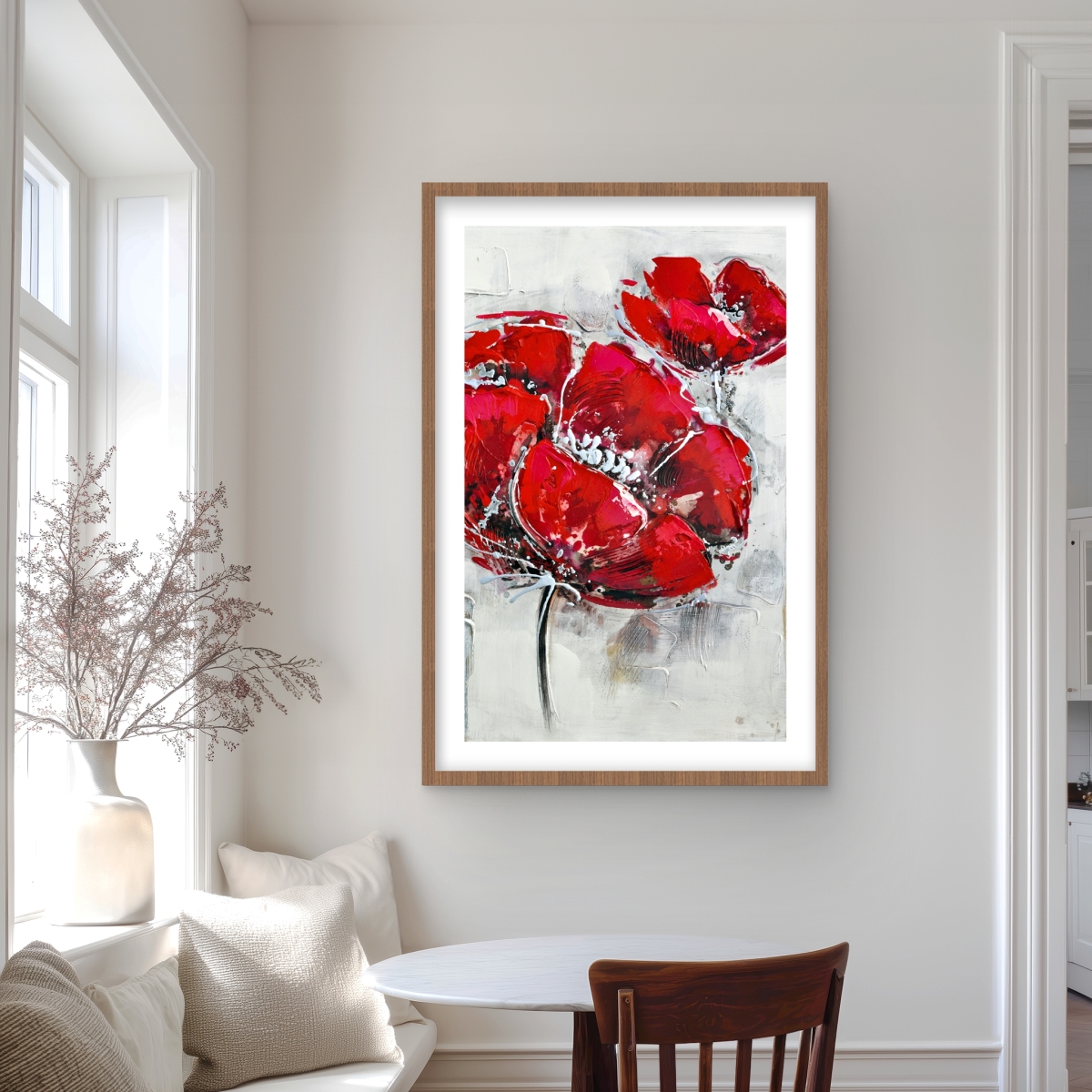 C1FM24360WGJSX 24 x 36 in. Abstract & Texturized Red Flowers - Framed Matted Print