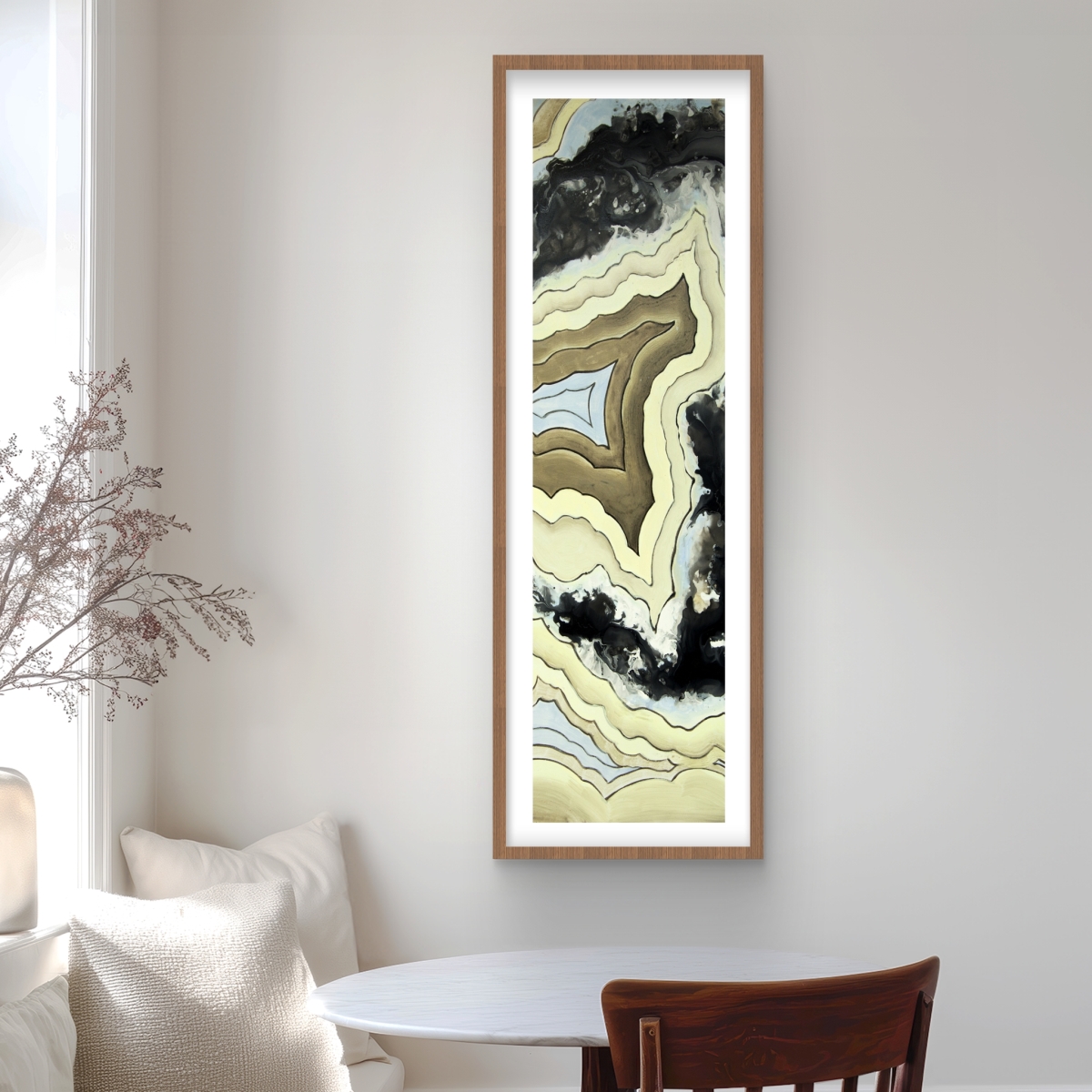 C1FM1648DEUQPB 16 x 48 in. Lace Agate Abstract Black Framed Matted Print - Home Decor