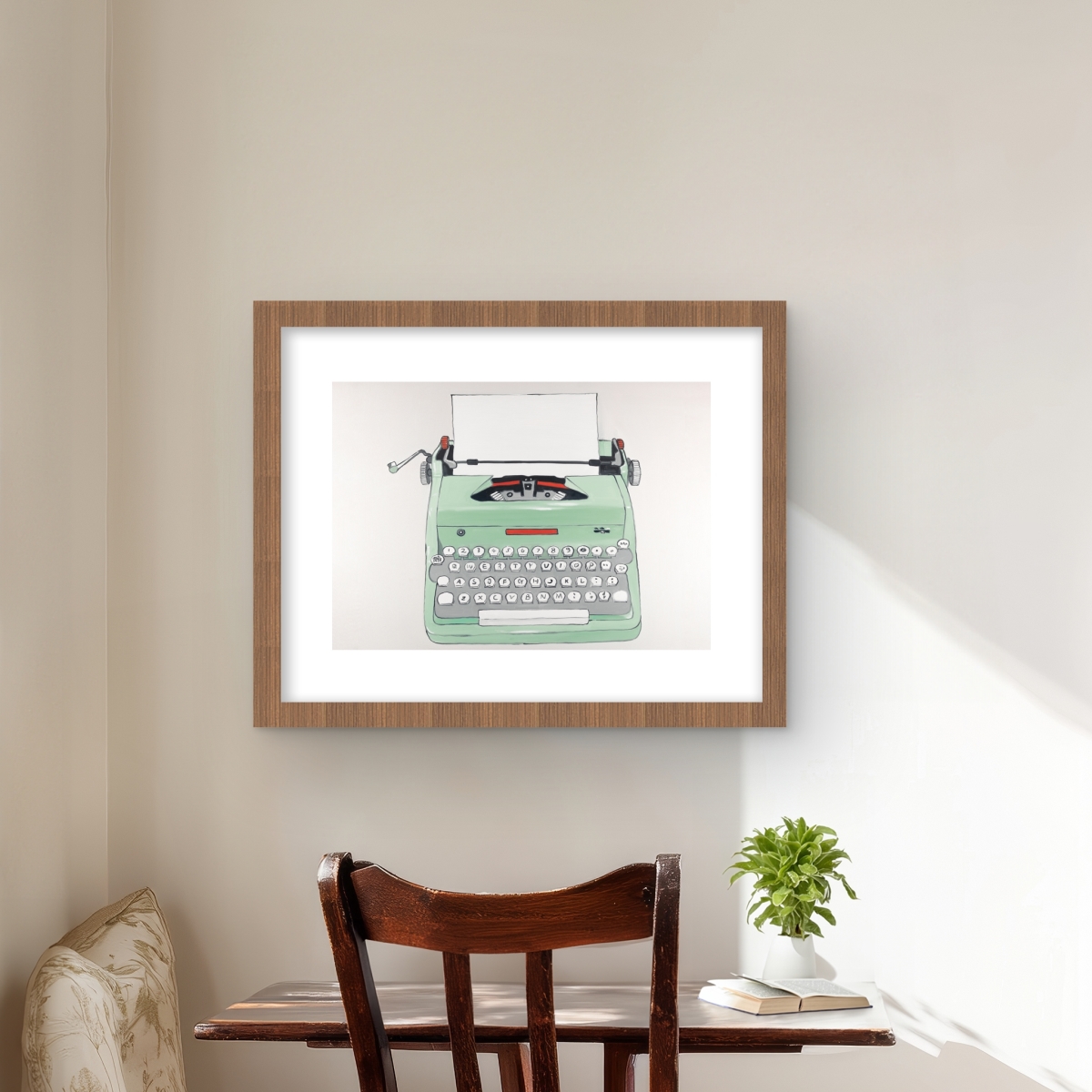 C1FM1620ZW389M 16 x 20 in. Mint Typewriter - Framed Matted Print for Home Decor