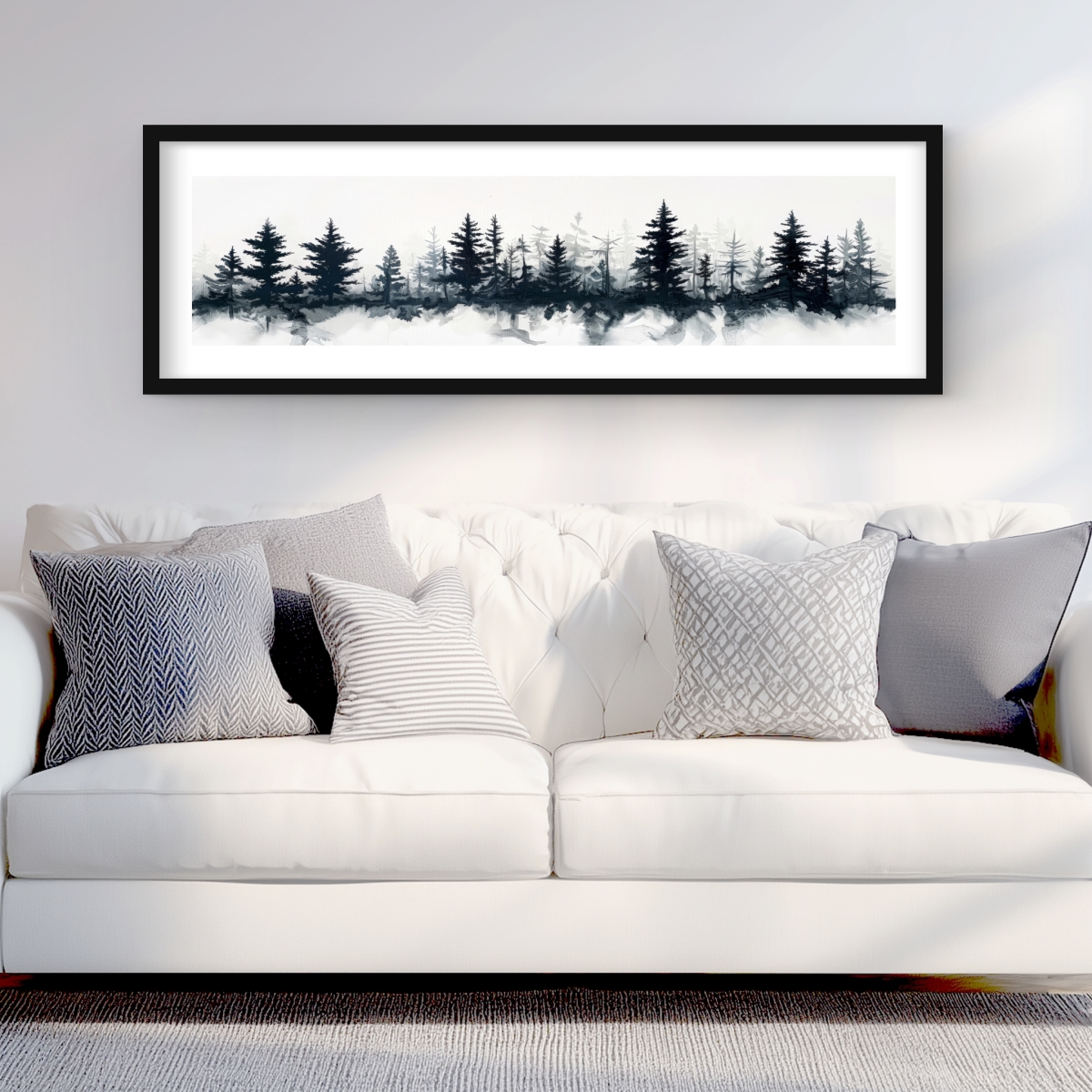C1FM1648AE1V1T 16 x 48 in. Tree Line - Gray Framed Matted Print for Home Decor