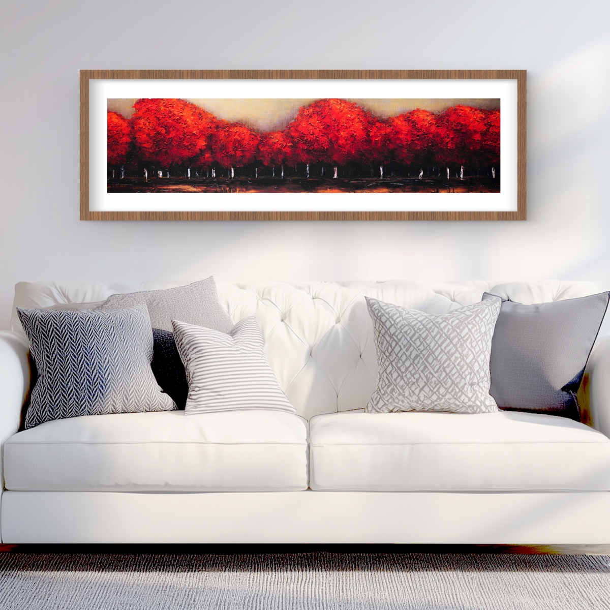 C1FM1648DEE4TE 16 x 48 in. Red Dark Trees - Black Framed Matted Print for Home Decor