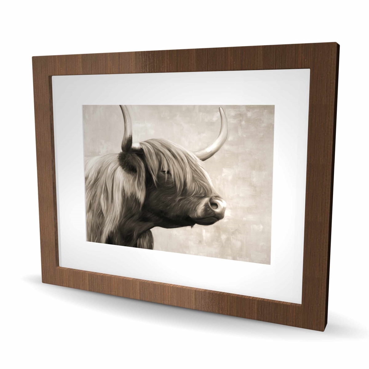 C1FM162092WLS8 16 x 20 in. Beautiful Highland Cattle Sepia Print - Rustic Framed Decor