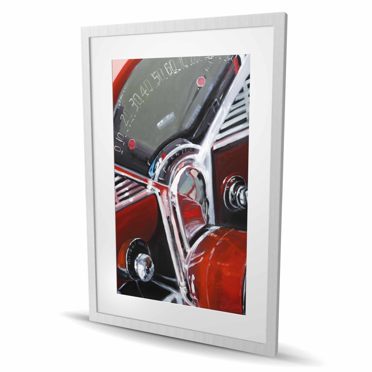 C1FM24369VSEX5 24 x 36 in. Vintage Red Car Dashboard - Man Cave Gray Framed Print
