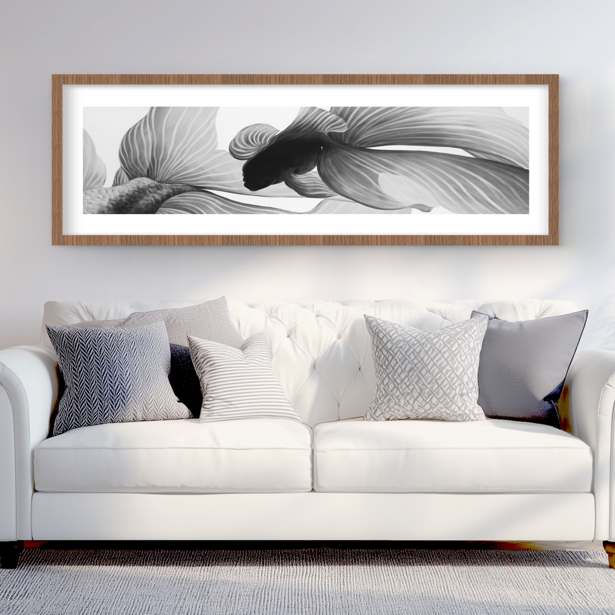 C1FM206055GENB 20 x 60 in. Monochrome Two Betta - Framed Matted Print for Home Decor