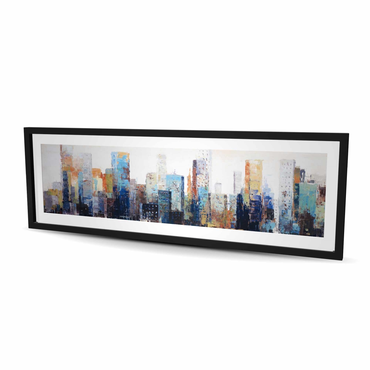C1FM2060RFF5DQ 20 x 60 in. Texturized Abstract City - Blue Cities Framed Matted Print