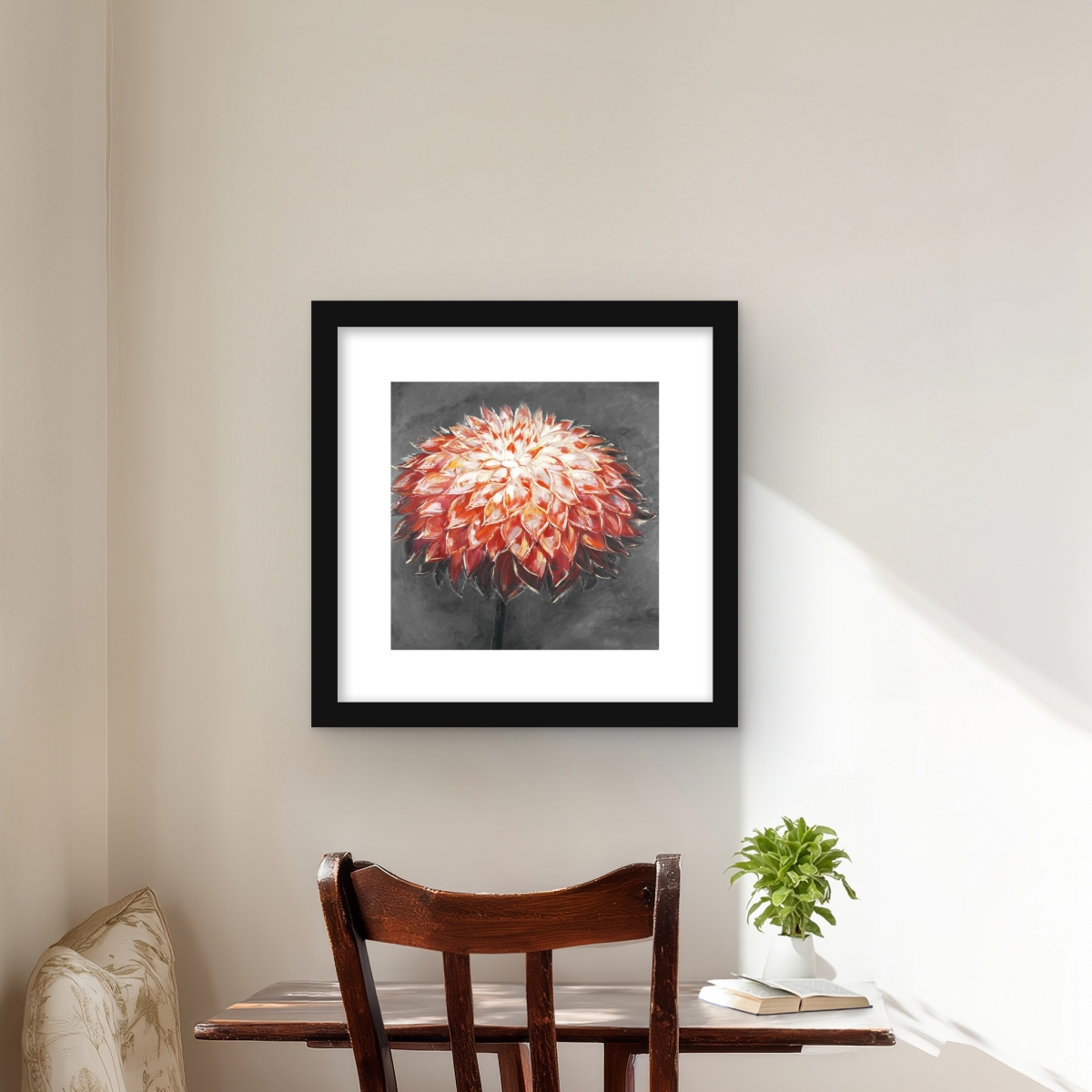 C1FM1616QGY138 16 x 16 in. Abstract Dahlia Flower Print - Orange Floral Home Decor Art
