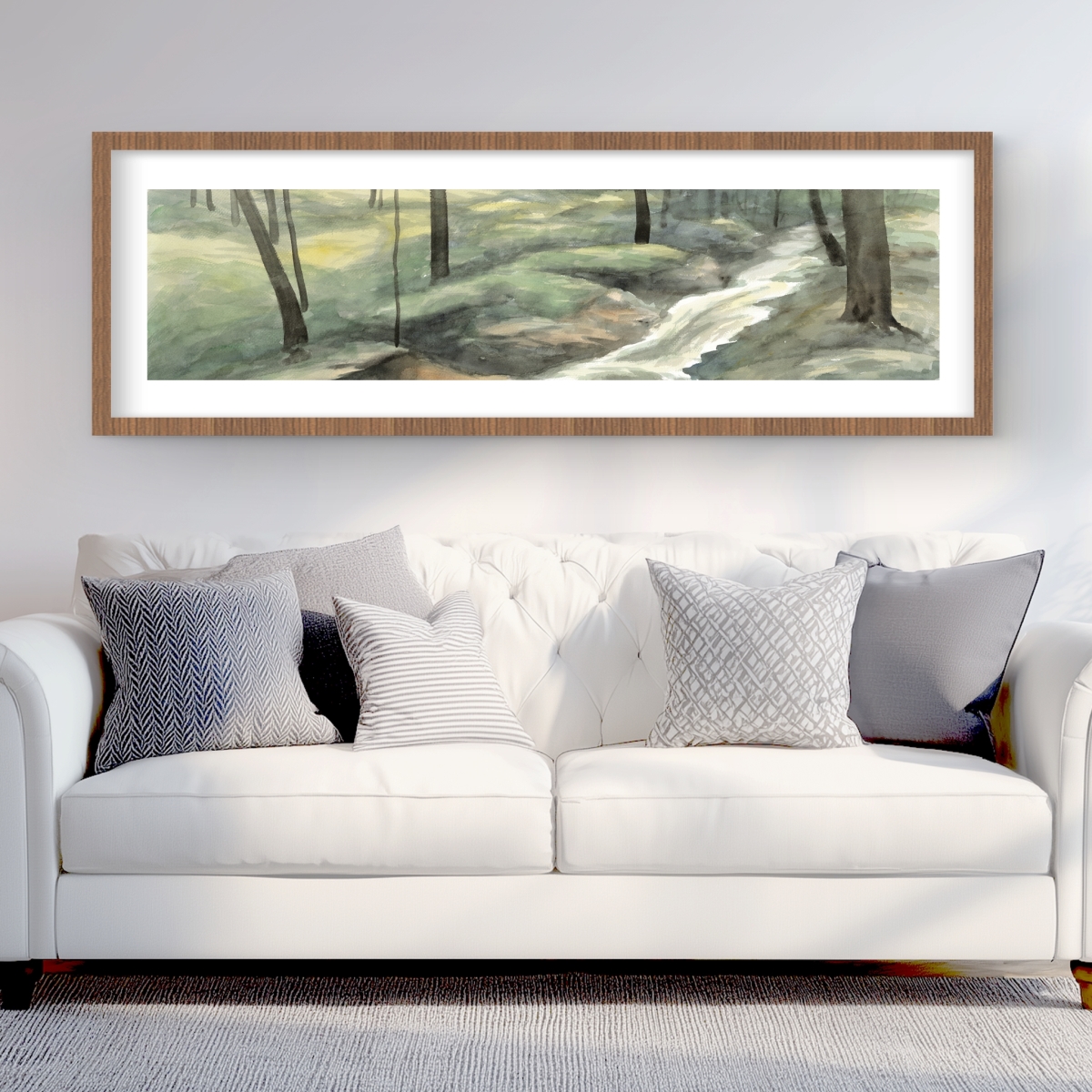 C1FM20602E4GMS 20 x 60 in. Waterfall - Green Waves Framed Matted Print for Home Decor