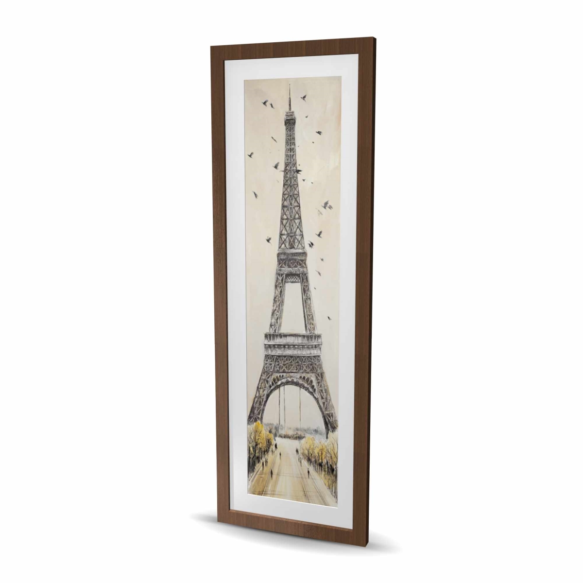 C1FM1648B3I682 16 x 48 in. Eiffel Tower with Flying Birds - Framed Matted Print Decor