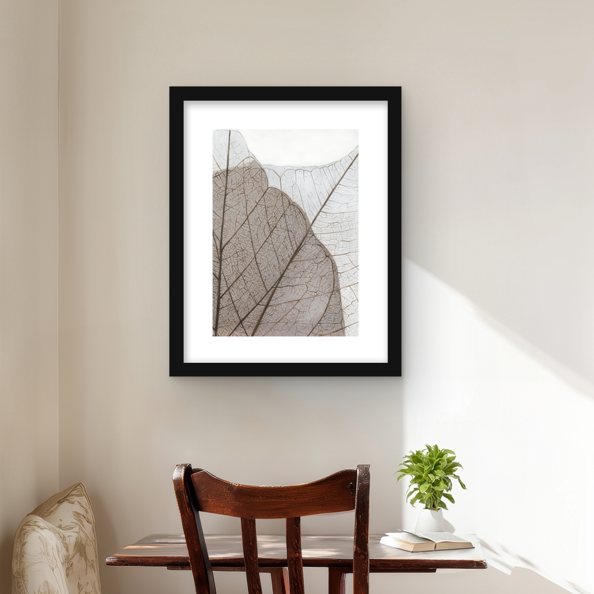 C1FM1620BV7X2F 16 x 20 in. Translucent Dried Leaves Print - Beige Framed Matted Decor