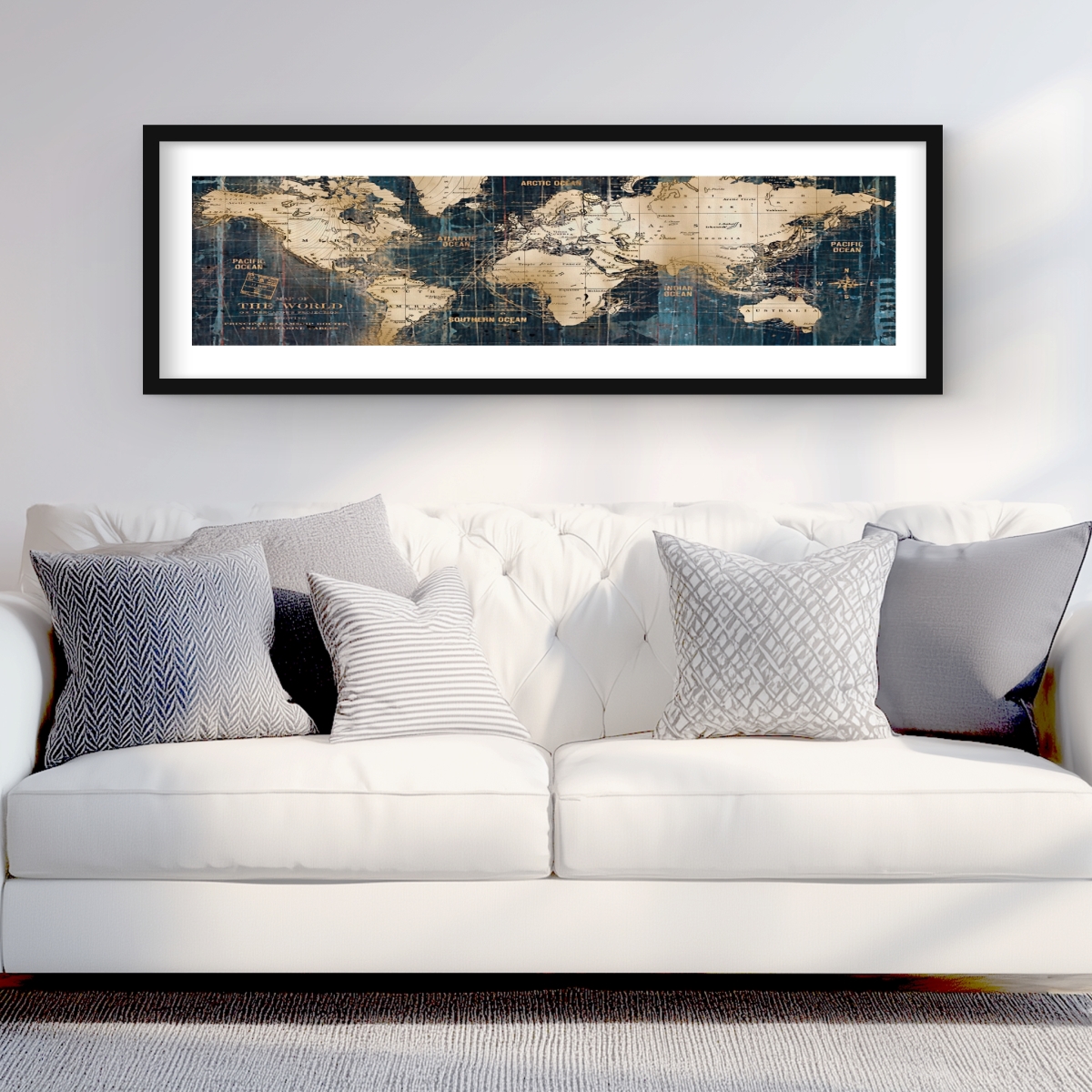 C1FM1648WNMW2D 16 x 48 in. Abstract World Map - Office Hyperrealist Framed Print Decor