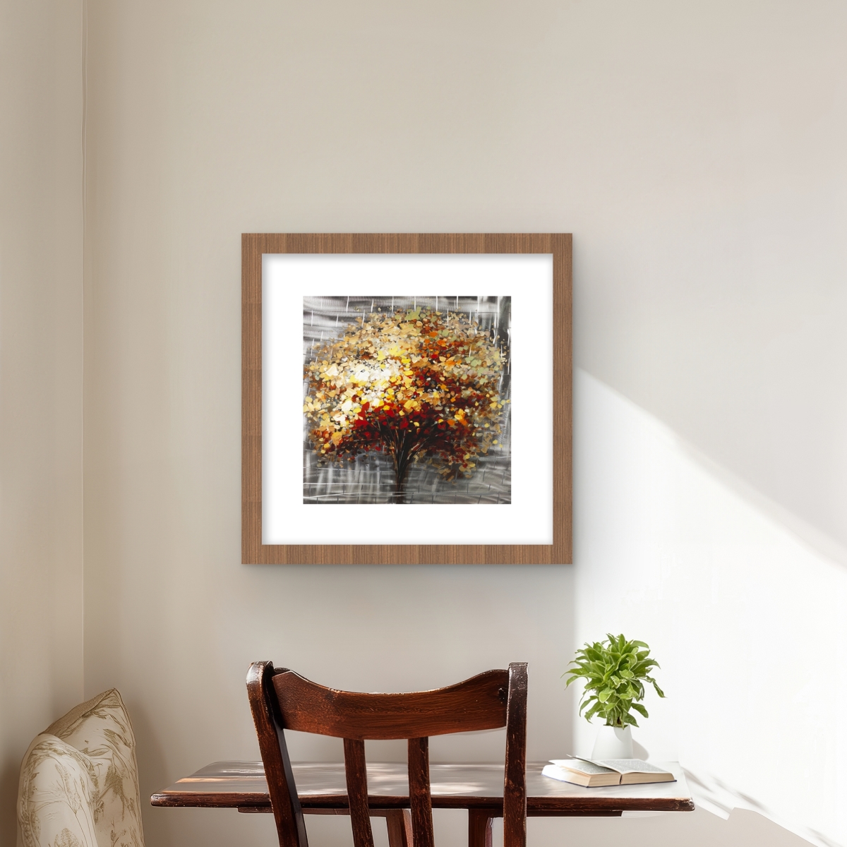 C1FM1616MZTCBT 16 x 16 in. Abstract Tree by Fall - Contemporary Orange Framed Print