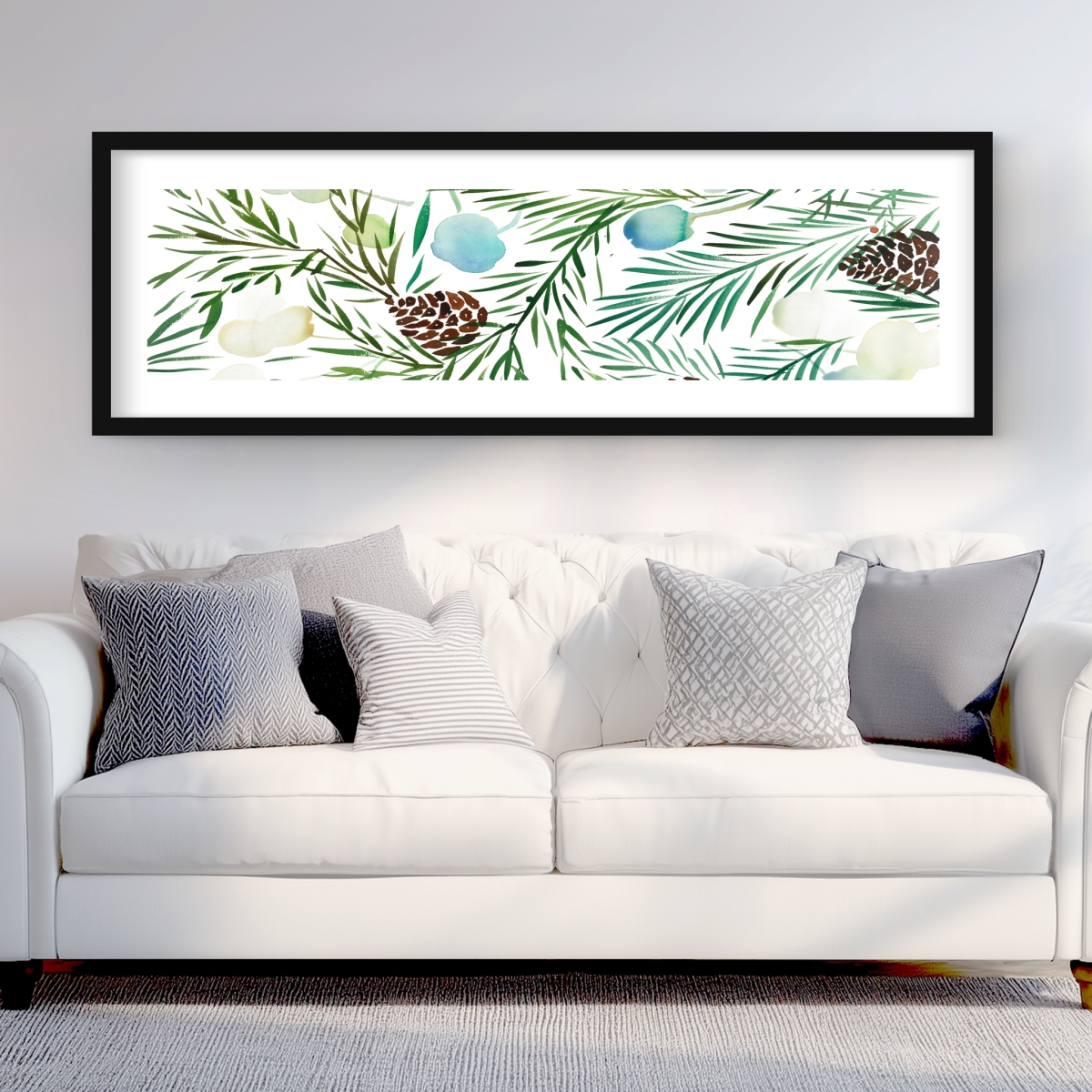 C1FM206014FS2Q 20 x 60 in. Pine Cone Pattern - Leaves Seasons Framed Matted Print Decor