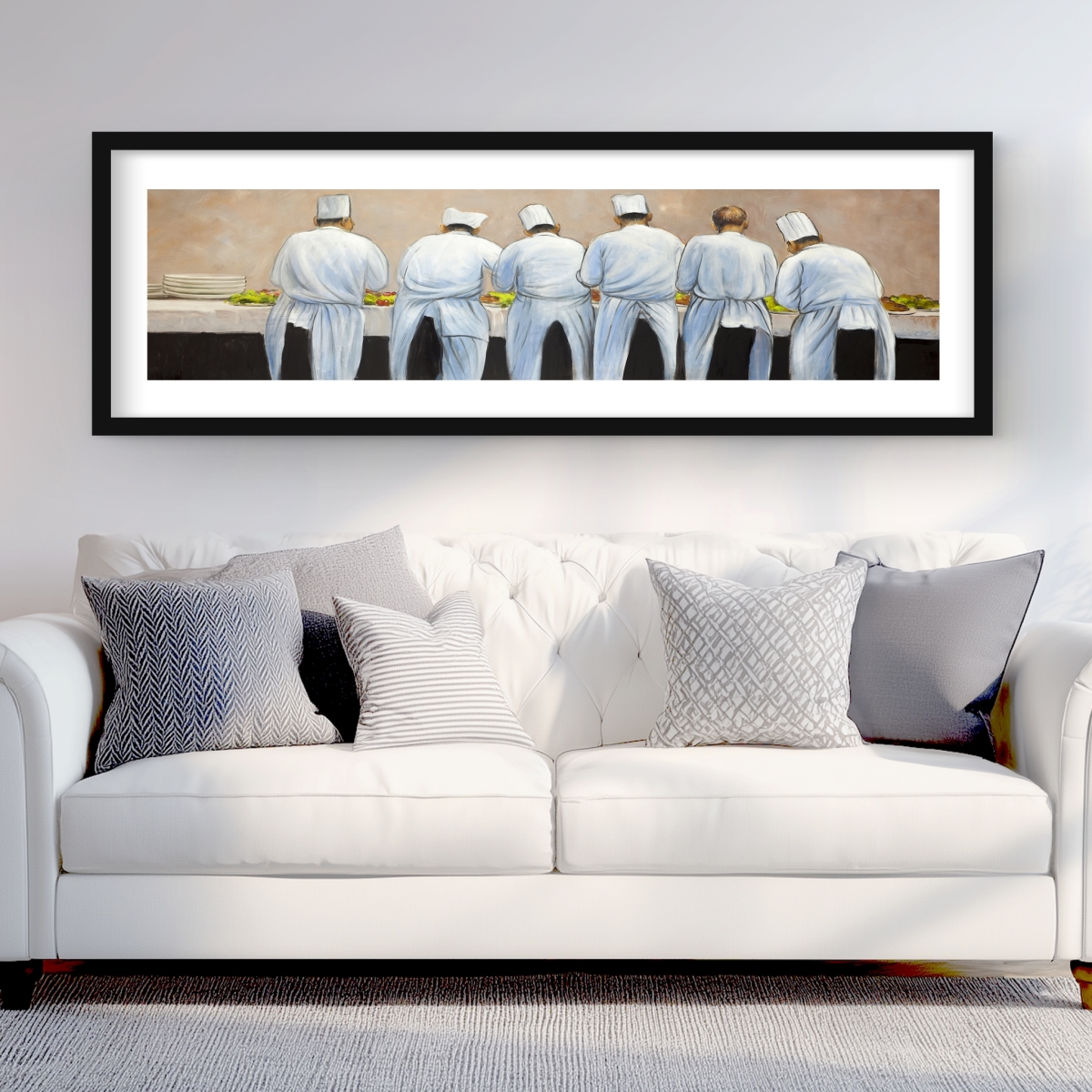 C1FM2060SRMIXN 20 x 60 in. Cooks Chefs Working Together - Black Framed Matted Print