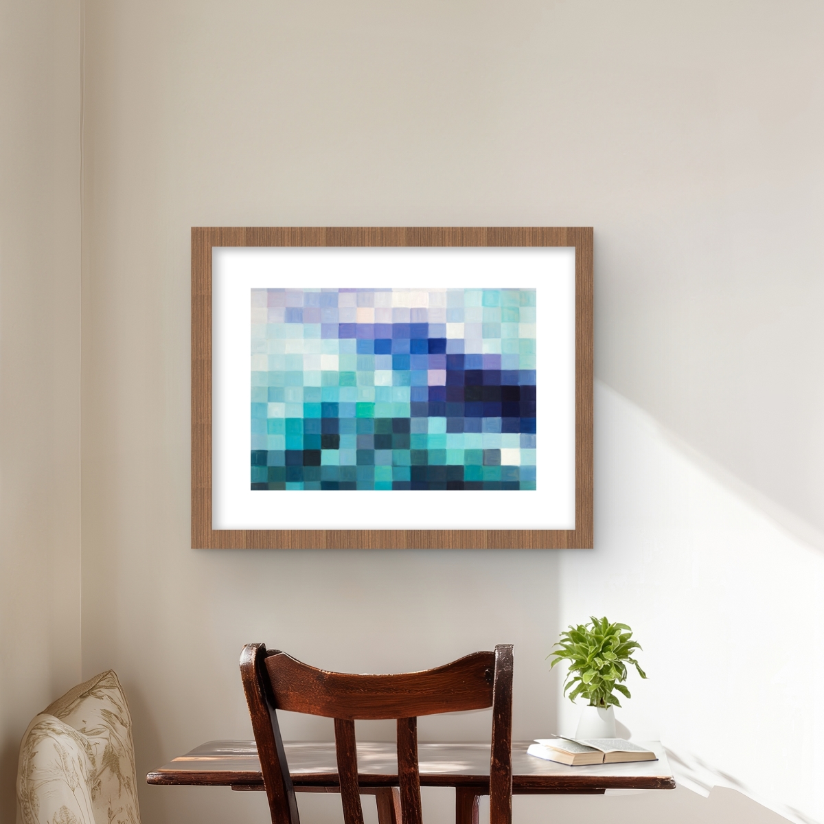 C1FM1620FXD3CJ 16 x 20 in. Pixelized Landscape - Modern Blue Framed Matted Print Decor