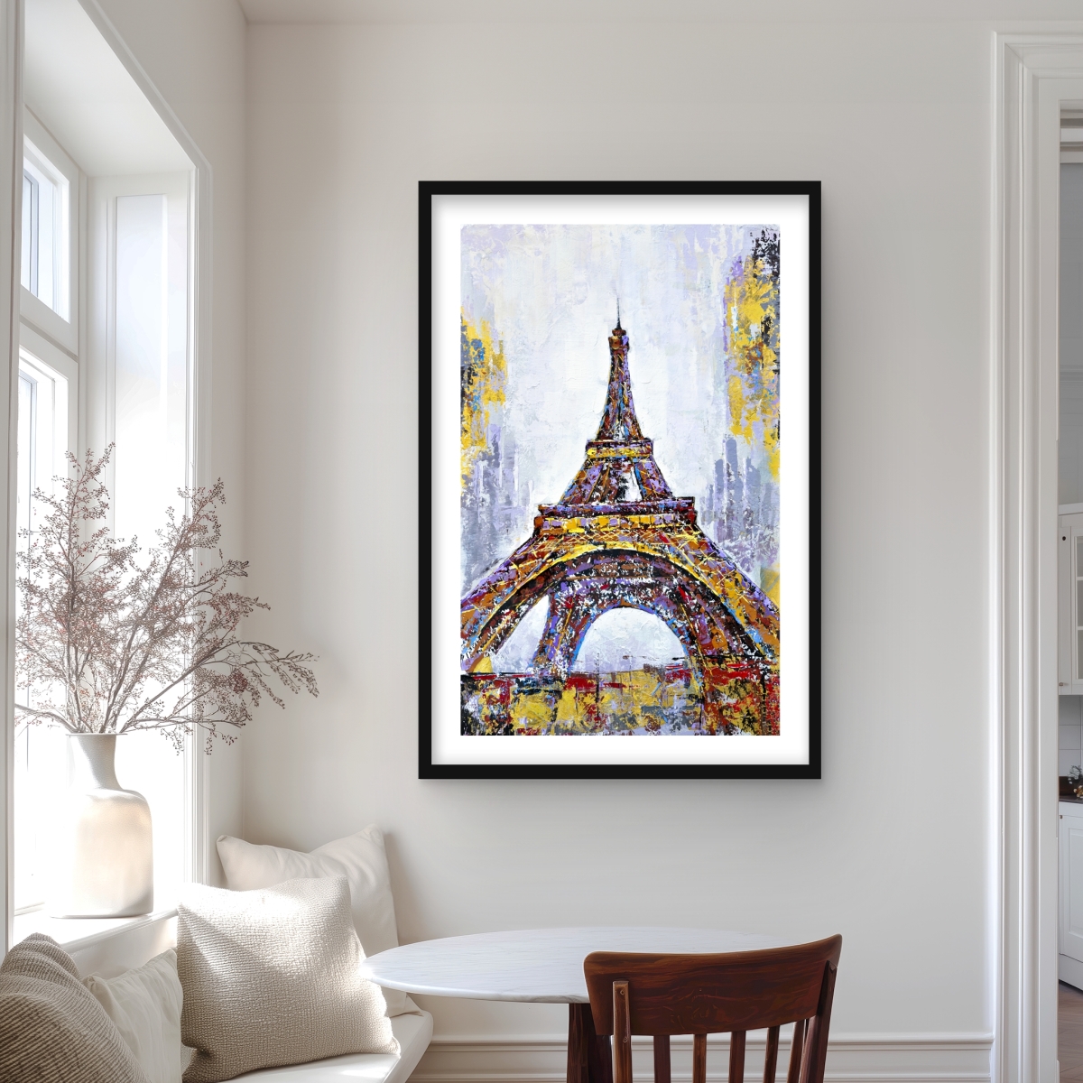 C1FM2436CVYZKX 24 x 36 in. Abstract Paint Splash Eiffel Tower - Framed Matted Print