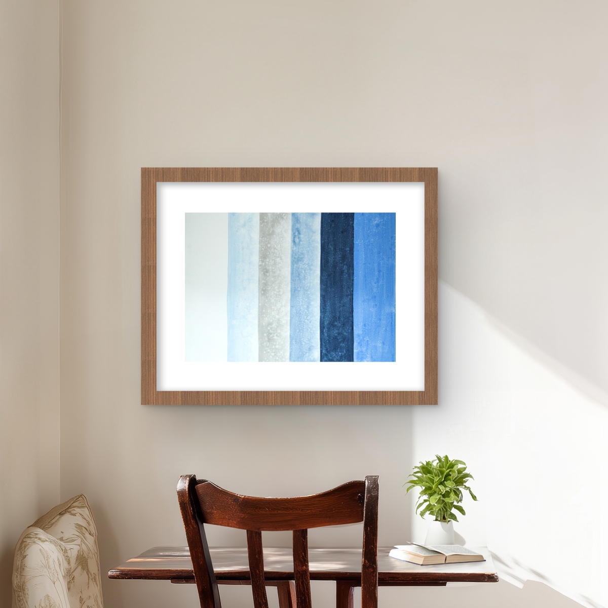 C1FM16209FATMO 16 x 20 in. Blue Stripes - Abstract Contemporary Framed Matted Print